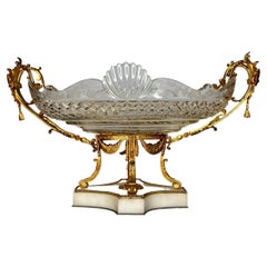Baccarat Attributed Gilt Bronze and Cut Glass Centerpiece Bowl