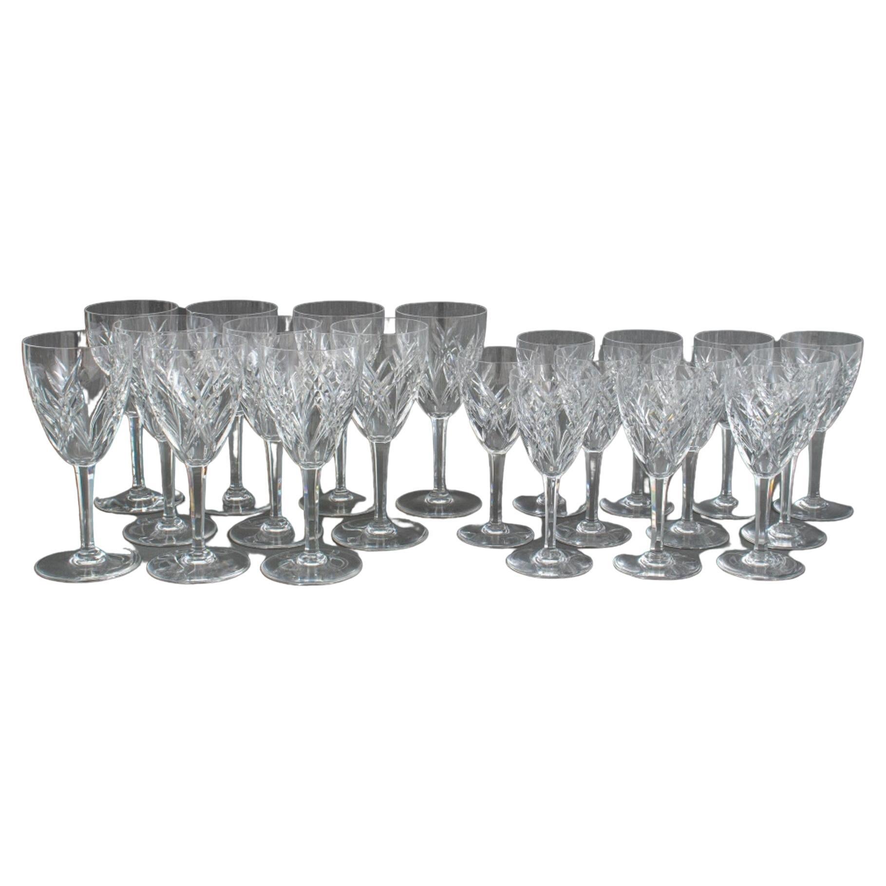 Baccarat assembled set of 21 crystal cut glasses in the 