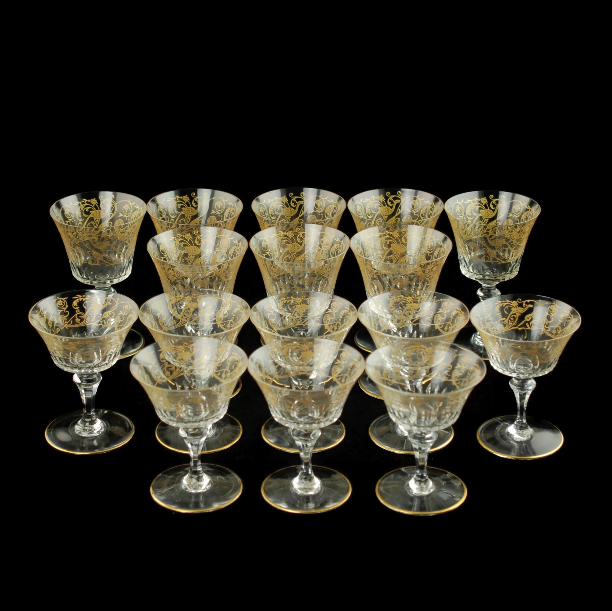 Neoimpero Baccarat Bergame Parme - Bicchieri di cristallo dorati con steli rivestiti, set di 16 pezzi in vendita