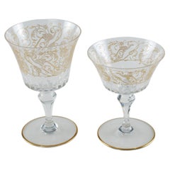Baccarat Bergame Parme Copas de Cristal Dorado Grabado con Tallos Panelados Lote de 16