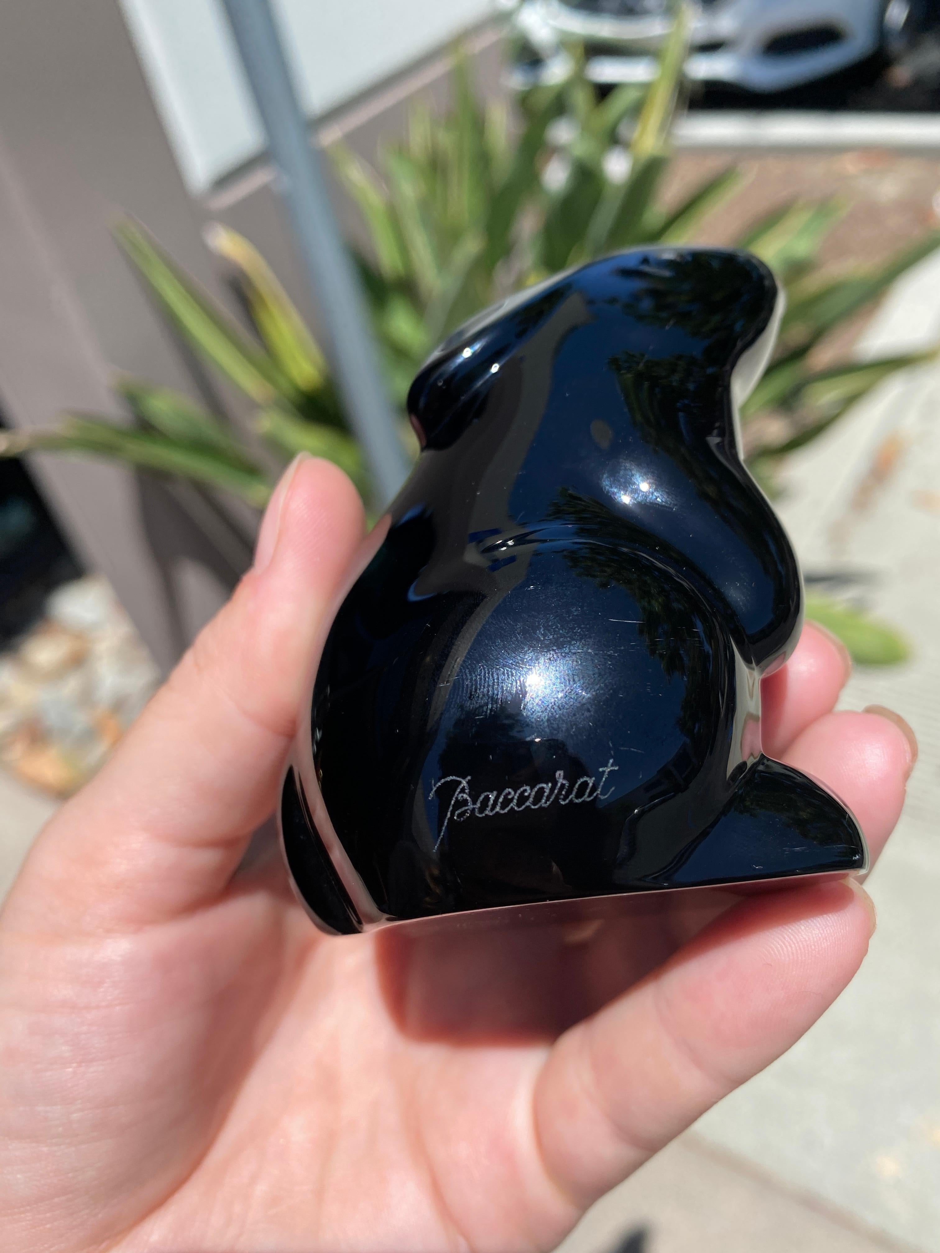 Baccarat Black Crystal Rabbit Figurine In Good Condition In Carlsbad, CA