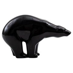 Retro Baccarat Black Glass Polar Bear