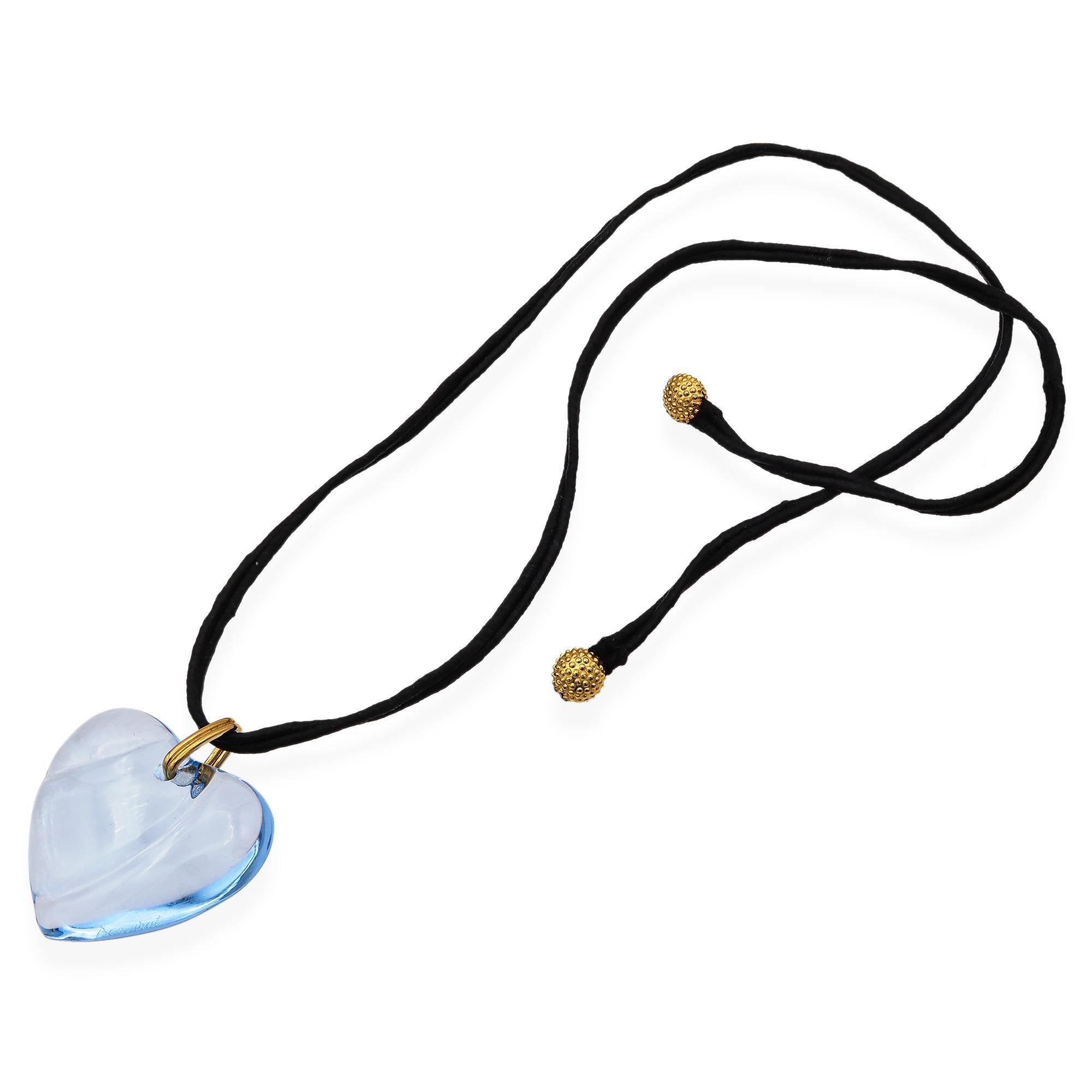 Round Cut Baccarat Blue Crystal Heart Pendant Necklace For Sale