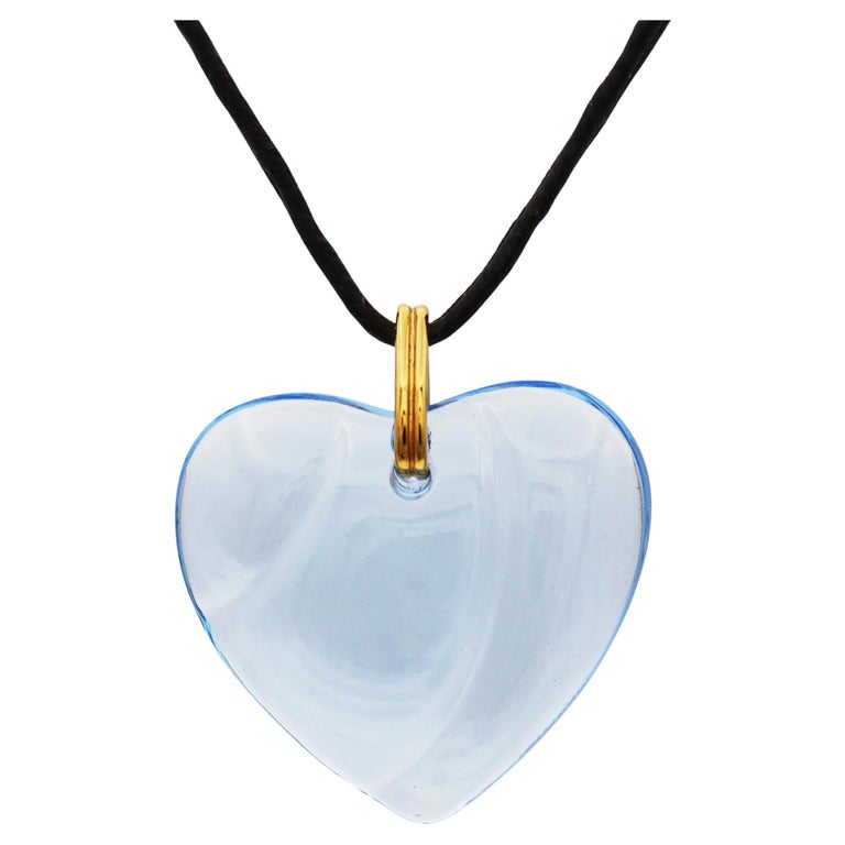 Pendentif Collier Coeur En Cristal Bleu BACCARAT Avec Cordon - Pièce De Collection