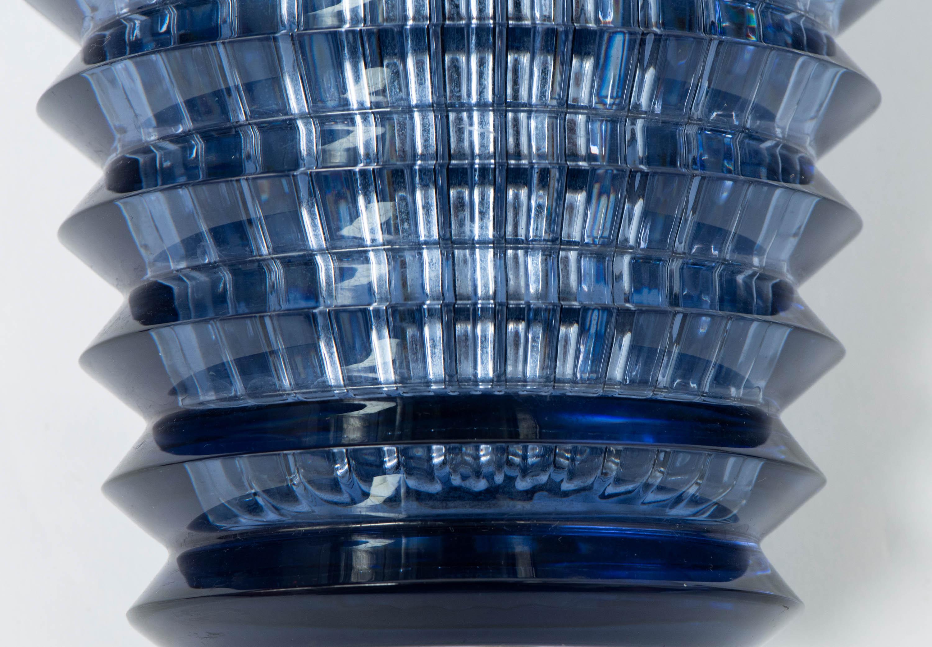 Mid-20th Century Baccarat Blue Glass Vase of Oval Shape, France, circa 1930
