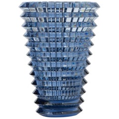 Baccarat Blue Glass Vase of Oval Shape, France, circa 1930