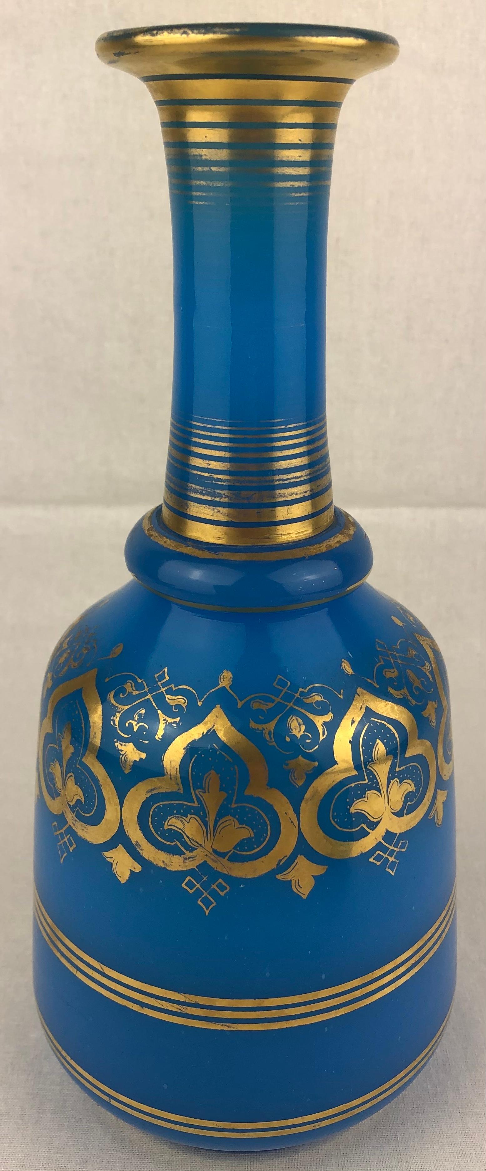 French Baccarat Blue Opaline Bubble Bath Bottle with Top Napoleon III Era For Sale