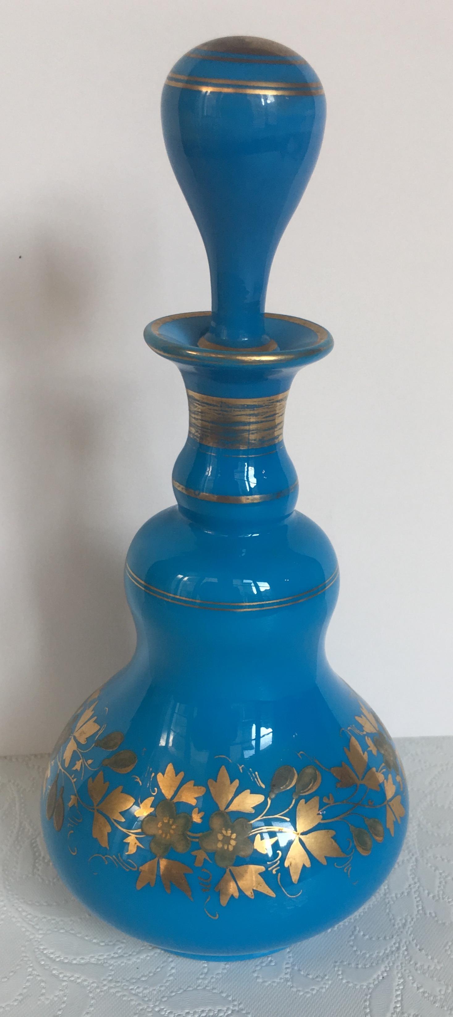 French Baccarat Blue Opaline Perfume Bottle with Top Napoleon III Era