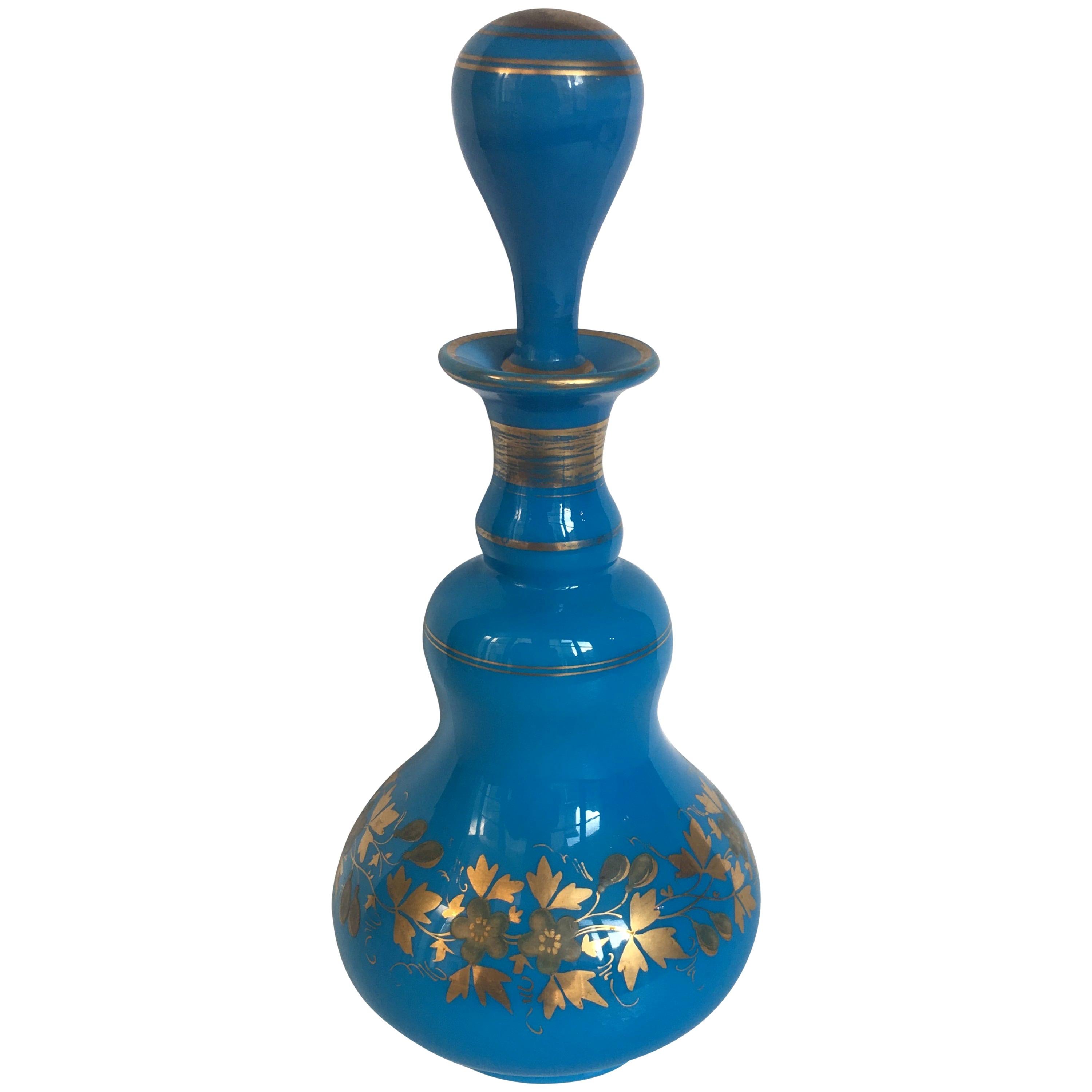 Baccarat Blue Opaline Perfume Bottle with Top Napoleon III Era