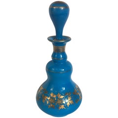 Antique Baccarat Blue Opaline Perfume Bottle with Top Napoleon III Era
