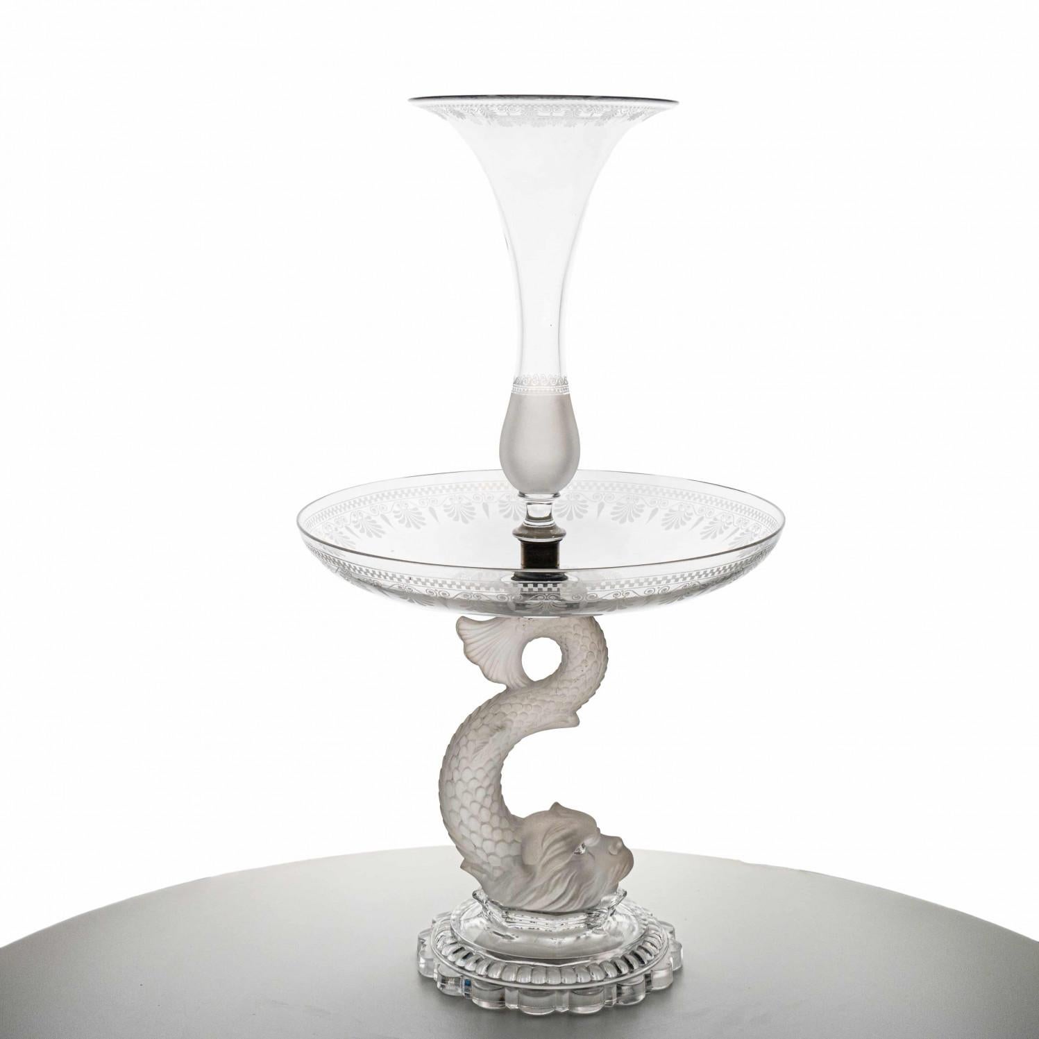 French Baccarat Bowl and Vase With Etched Decoration, circa 1920