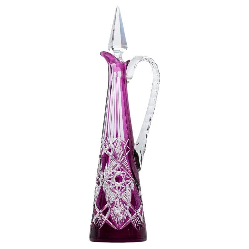 Baccarat Carafe Vibrant Pink Textured Crystal, France, 1930 For Sale