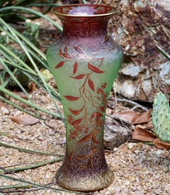 Baccarat Carved Layered and Gilt Art Nouveau Raspberry Vase