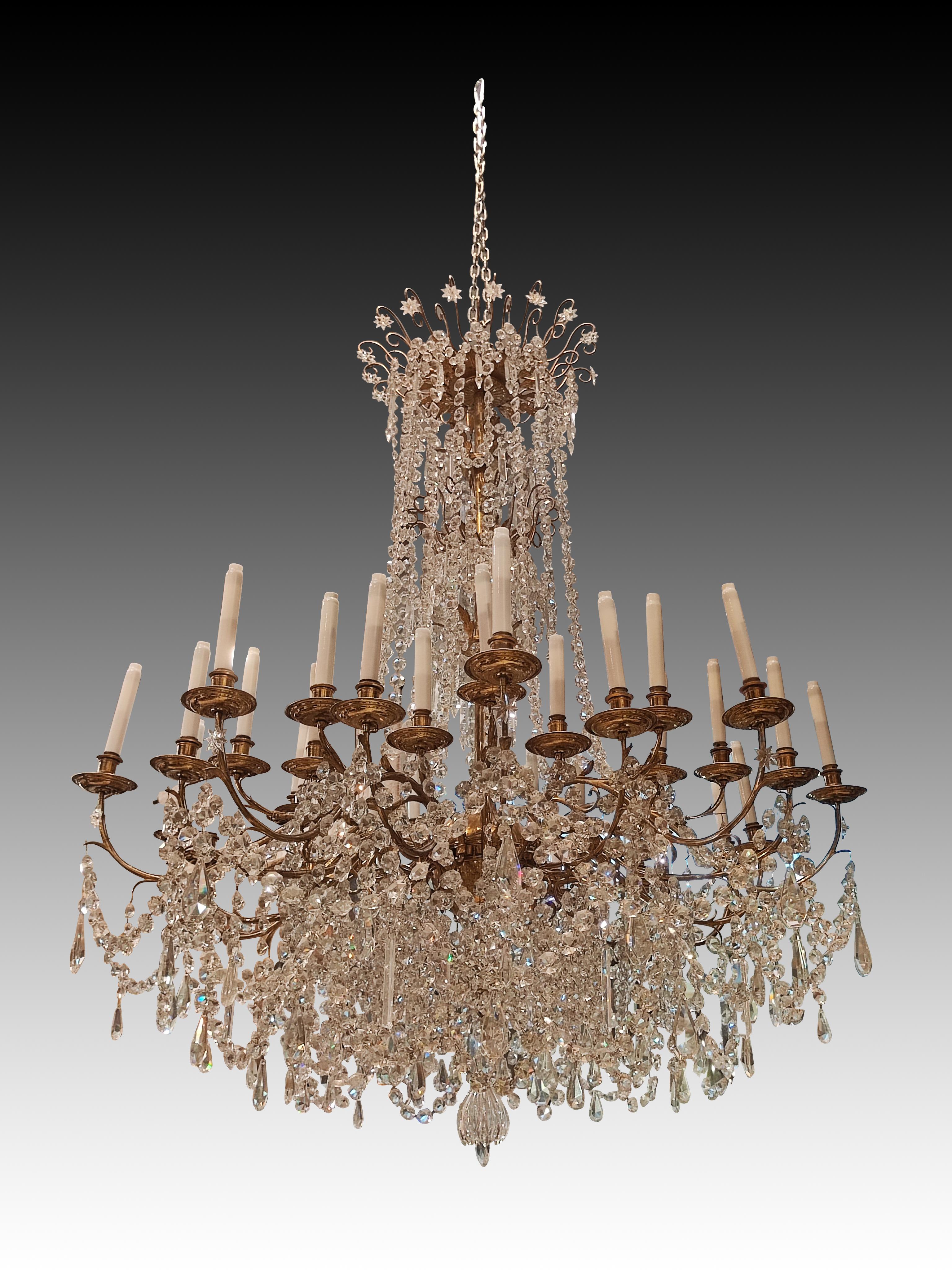 Neoclassico Lampada da soffitto Baccarat (att). Bronzo, vetro. Francia, fine del XIX secolo. in vendita