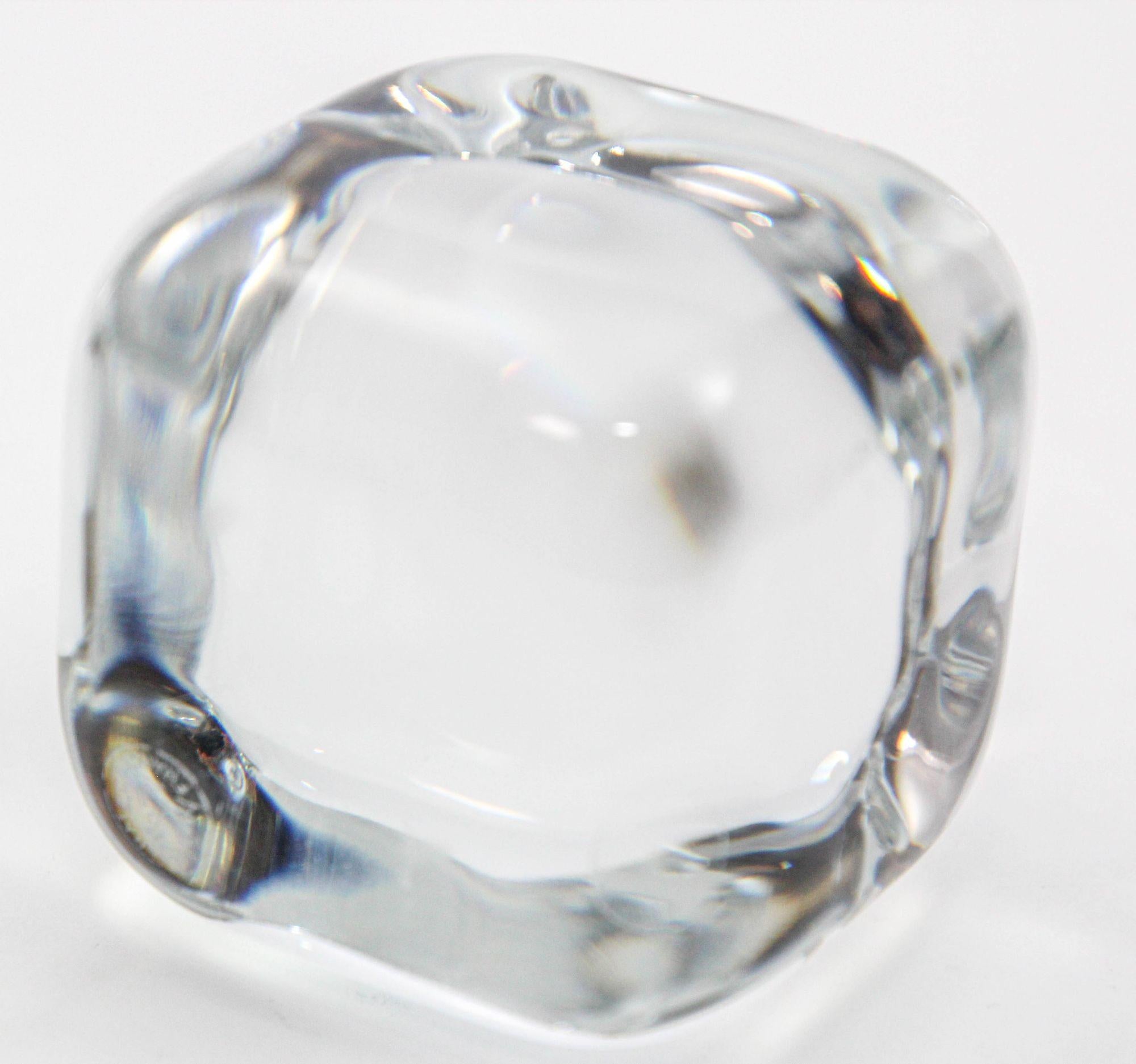 French BACCARAT Clear Crystal Cube Paperweight 1980s For Sale