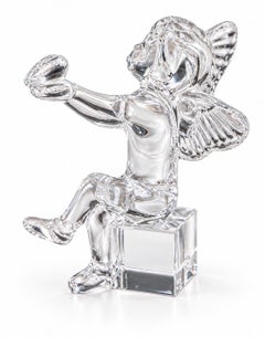 Figurita de cristal transparente de Baccarat con Cupido sosteniendo un corazón, Francia