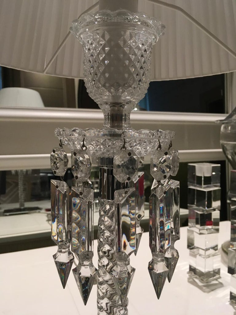 Baccarat Clear Crystal Table Lamp Arik Levy Design with Silk Lampshade In New Condition For Sale In Brescia, IT