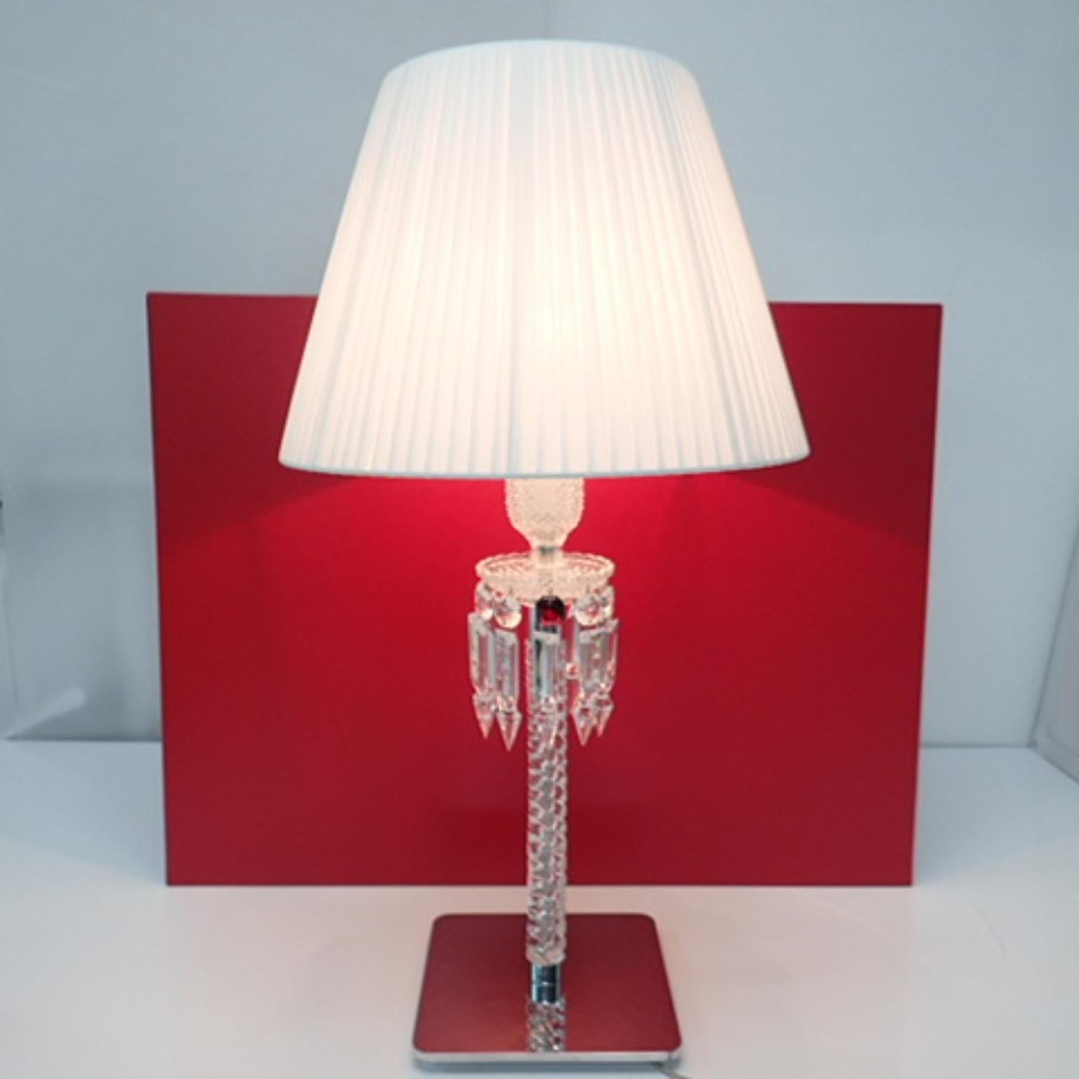 French Baccarat Clear Crystal Table Lamp Arik Levy Design with Silk Lampshade For Sale