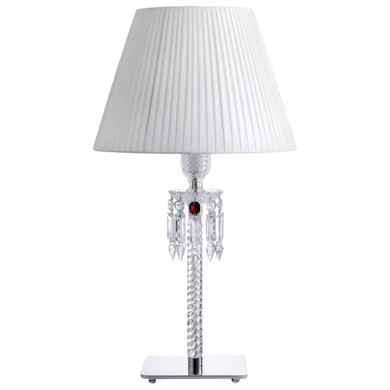 Baccarat Clear Crystal Table Lamp Arik Levy Design with Silk Lampshade For Sale