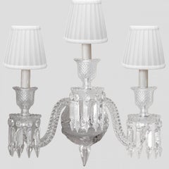 Baccarat Clear Crystal Wall Lamp 3 White Lights, France