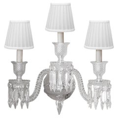 Baccarat Clear Crystal Wall Lamp 3 White Lights, France