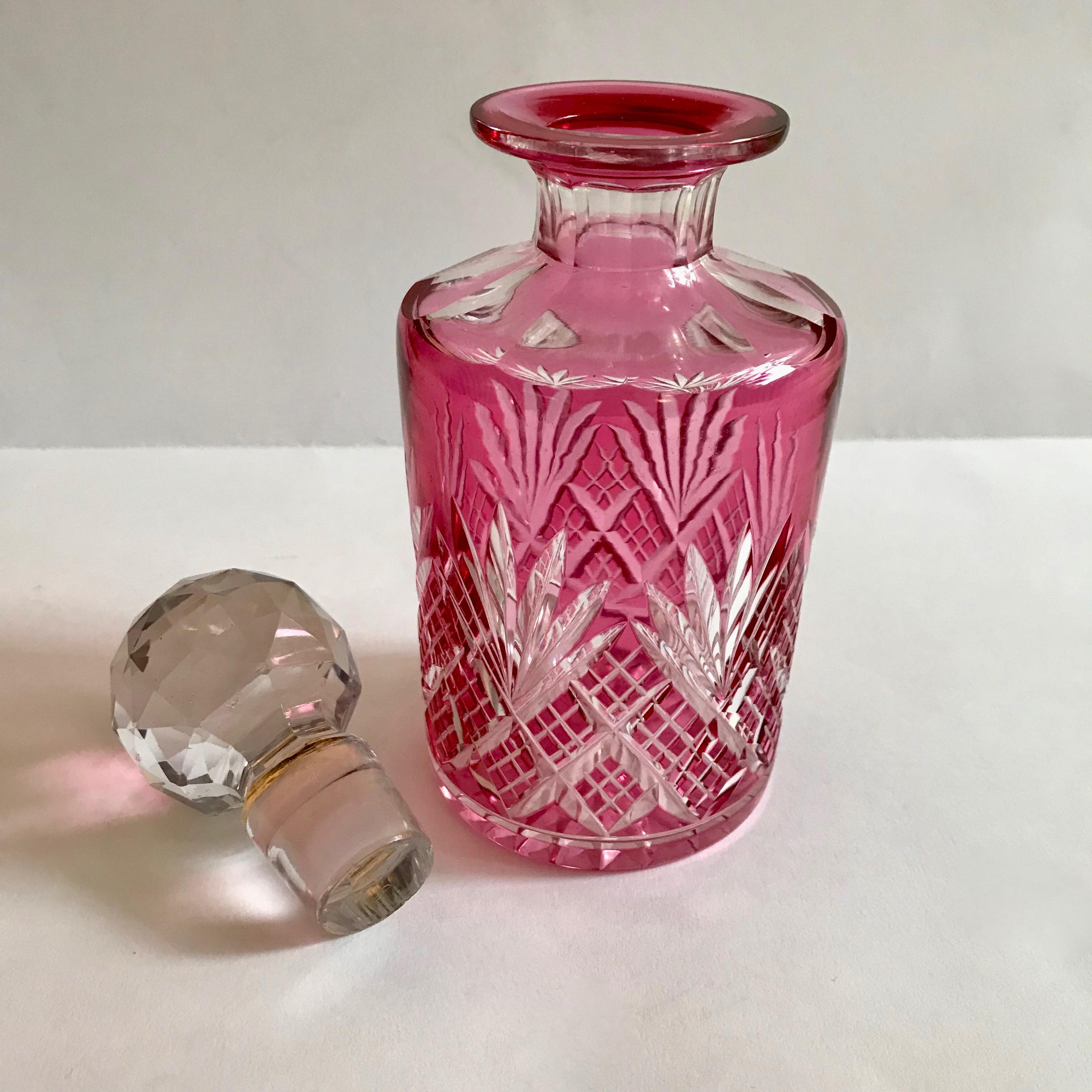20th Century Baccarat Cranberry Overlay Crystal Perfume Bottle
