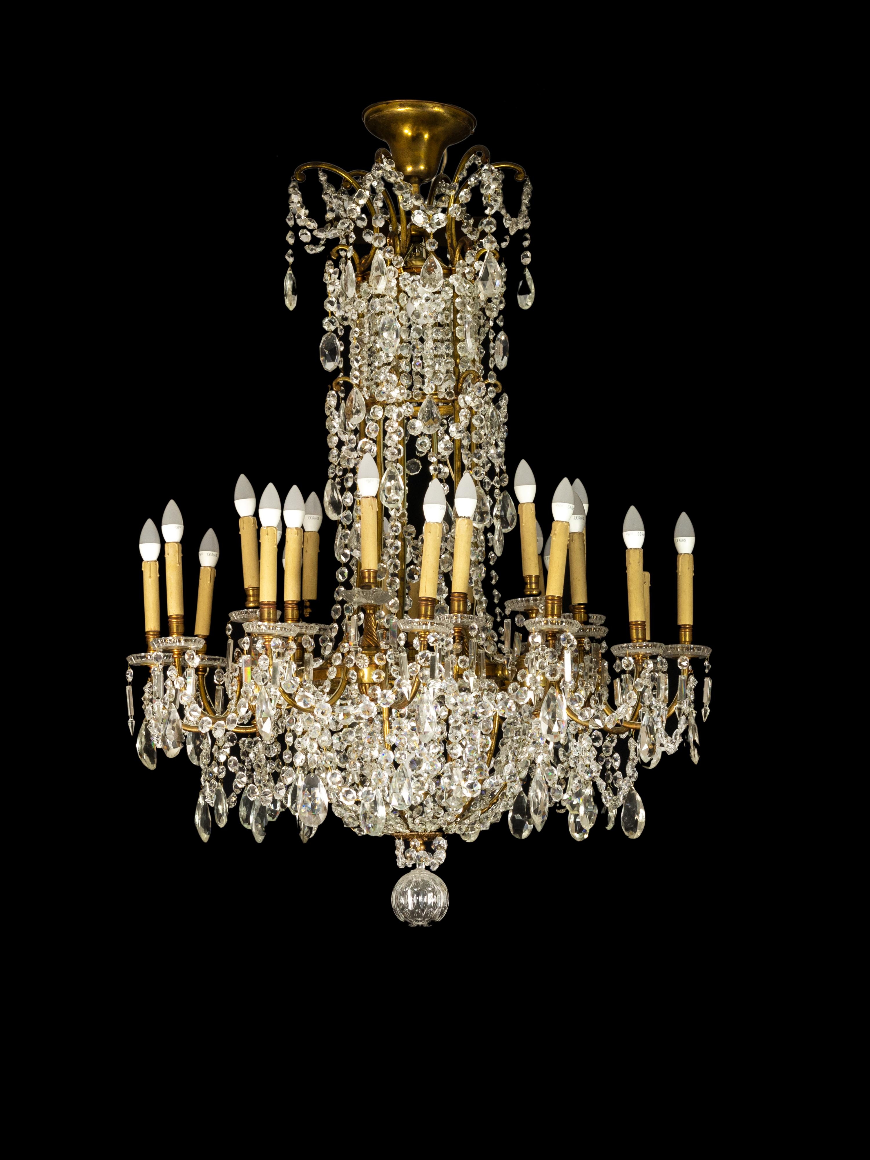 Metal Baccarat Crystal 24 light Oversized Chandelier For Sale