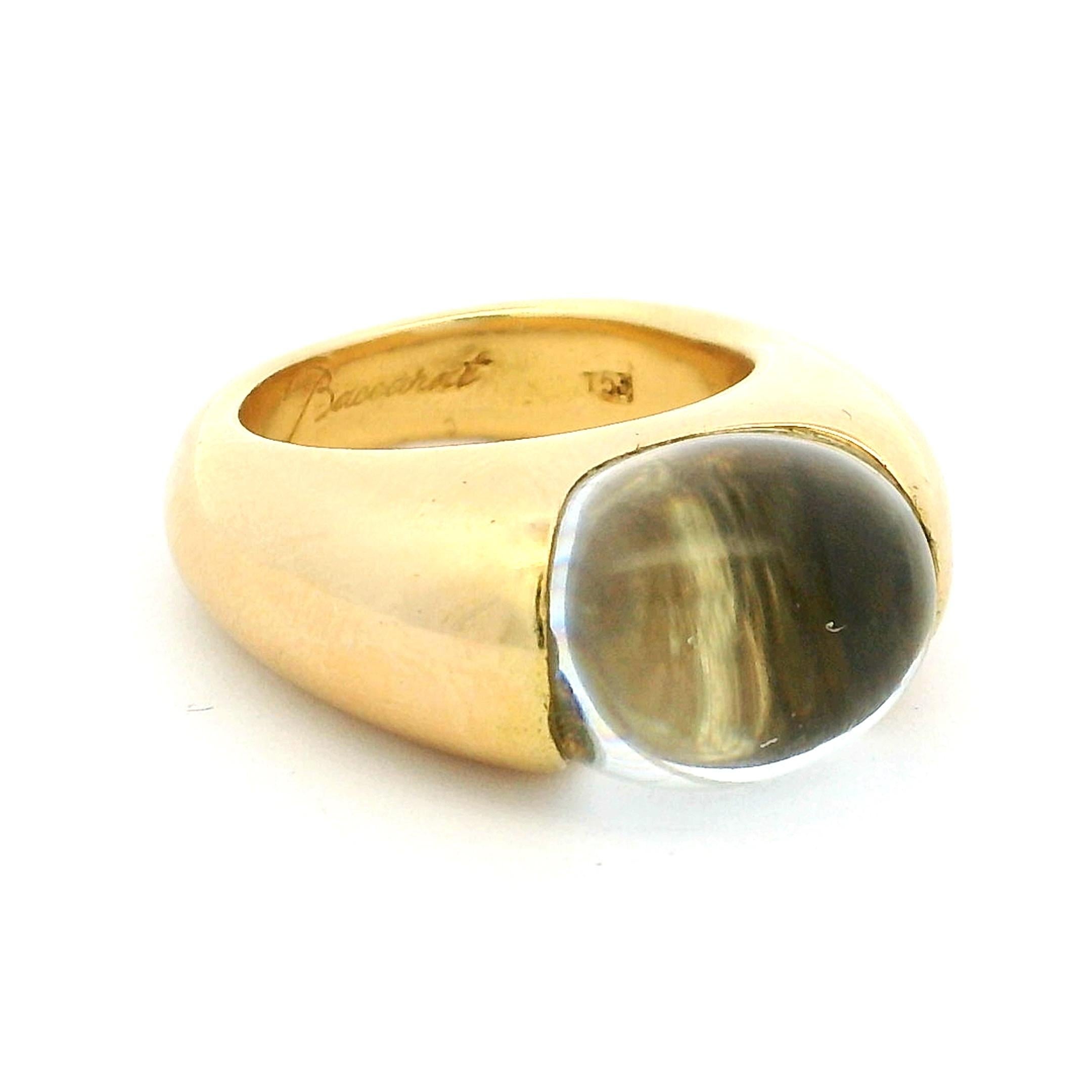 Modernista Anello a cupola in cristallo e oro giallo 18 carati Baccarat, Francia, anni '80-'90 in vendita