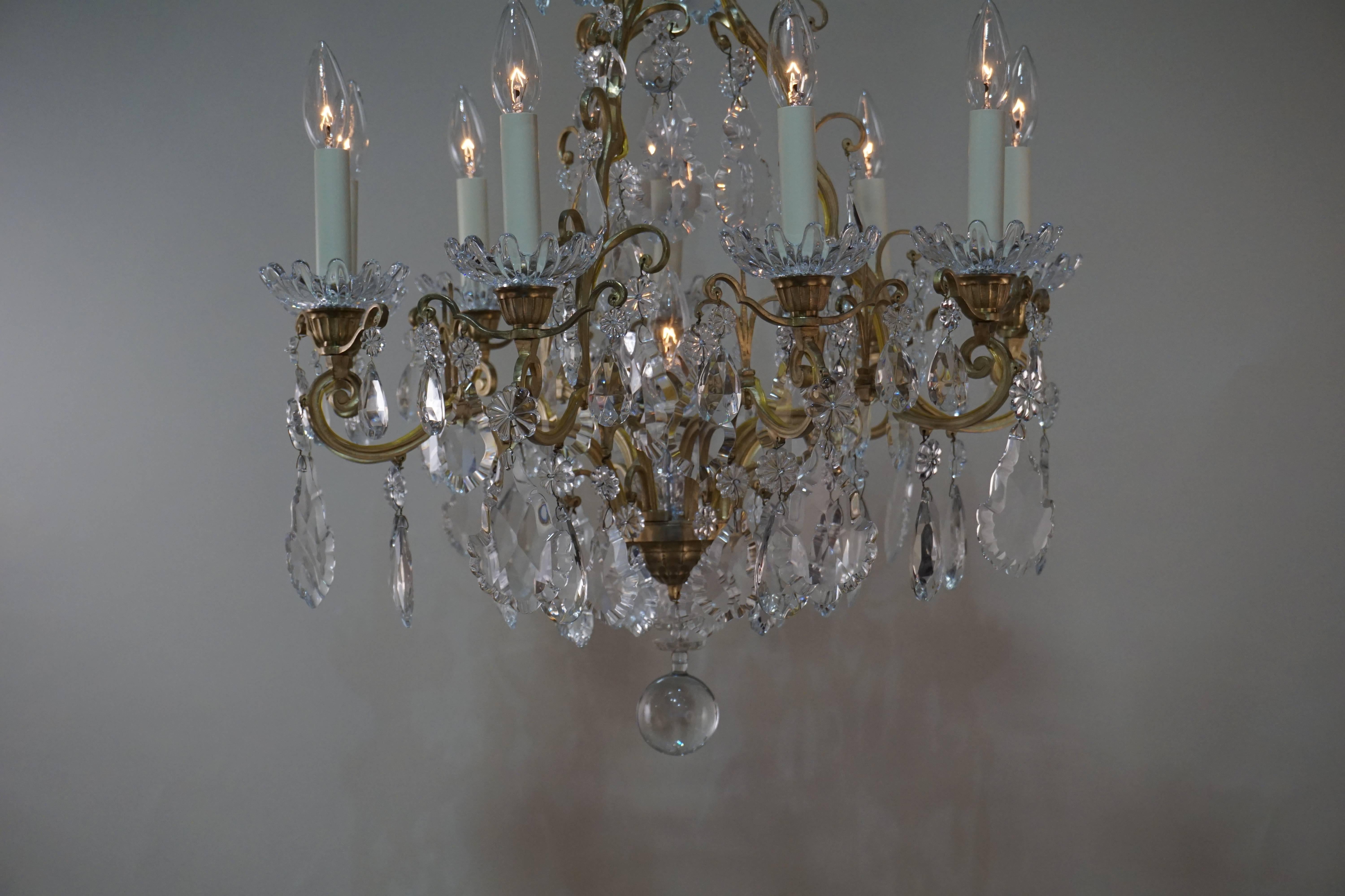 French Baccarat Crystal and Bronze Chandelier