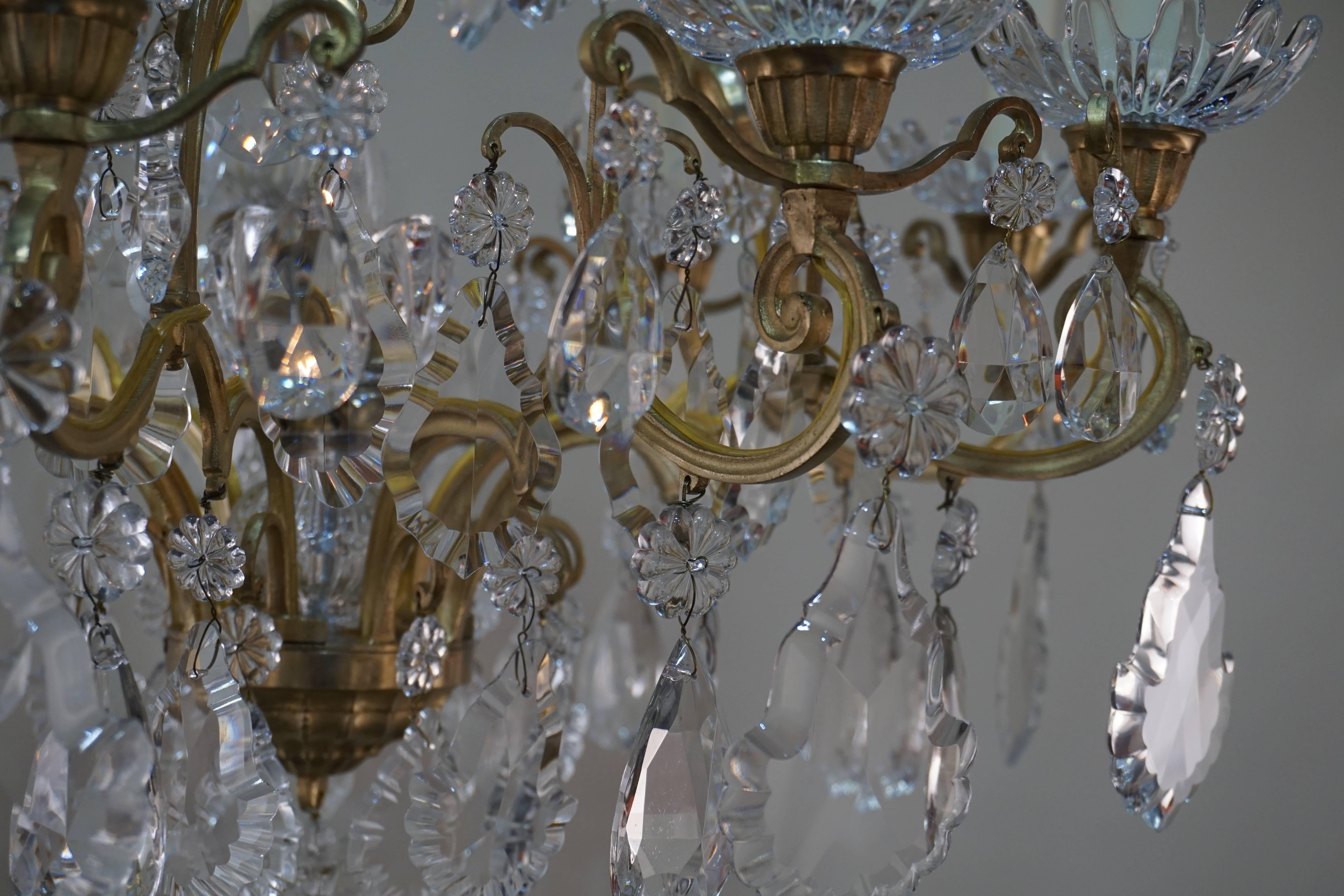 Baccarat Crystal and Bronze Chandelier In Good Condition In Fairfax, VA