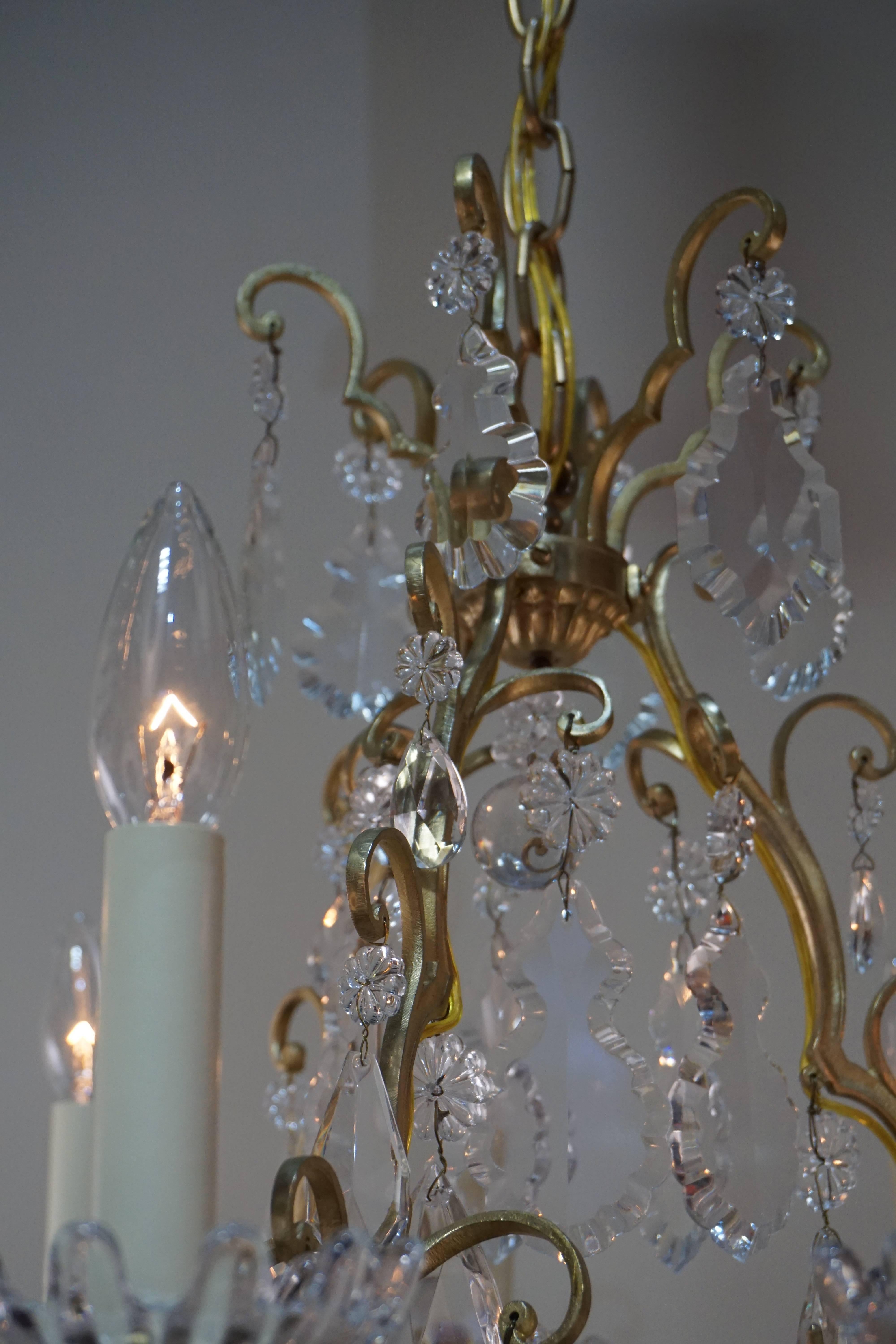 Mid-20th Century Baccarat Crystal and Bronze Chandelier