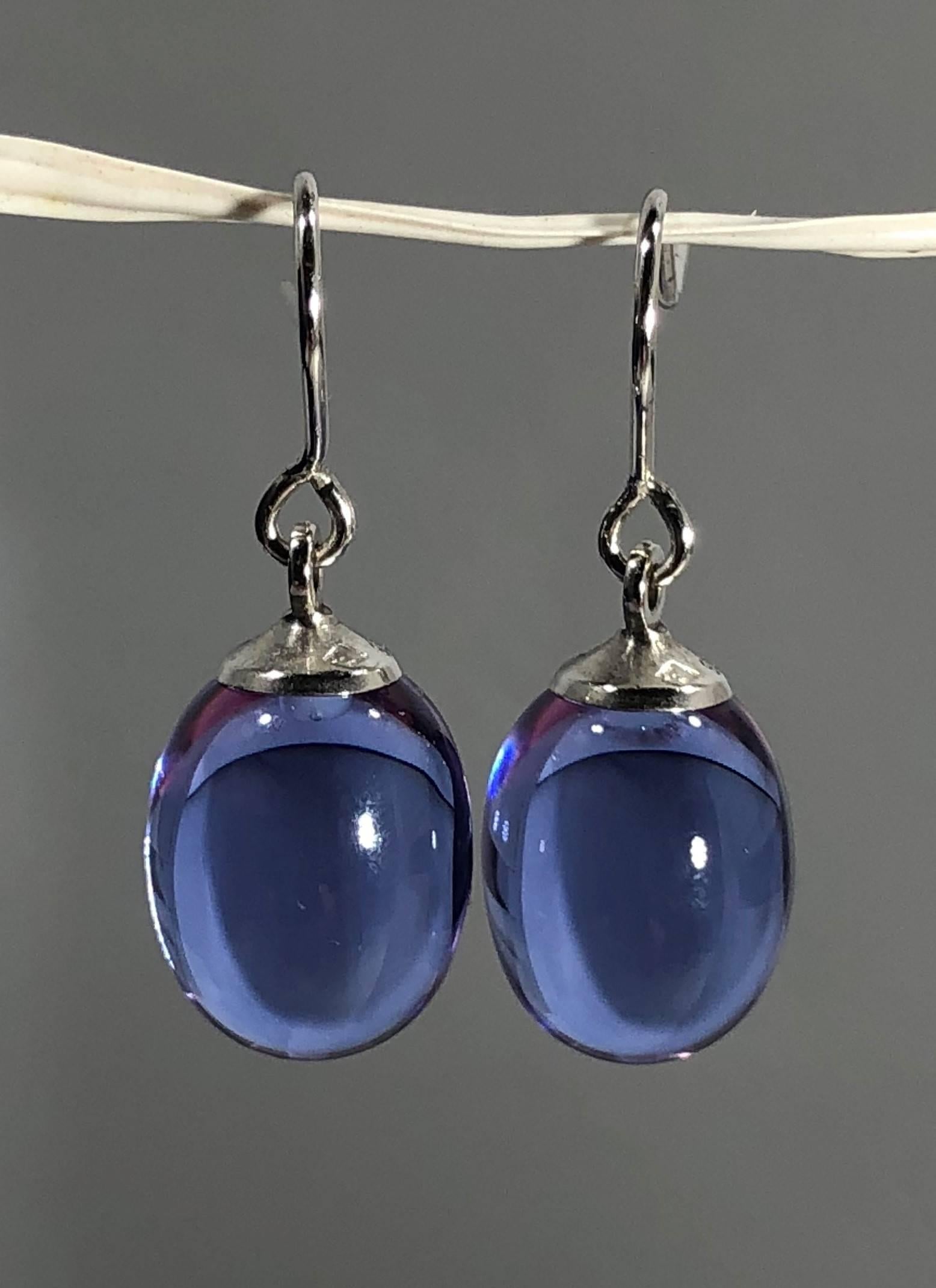 Modern Baccarat Crystal and Sterling Silver Blue Irridescent Drop Earrings