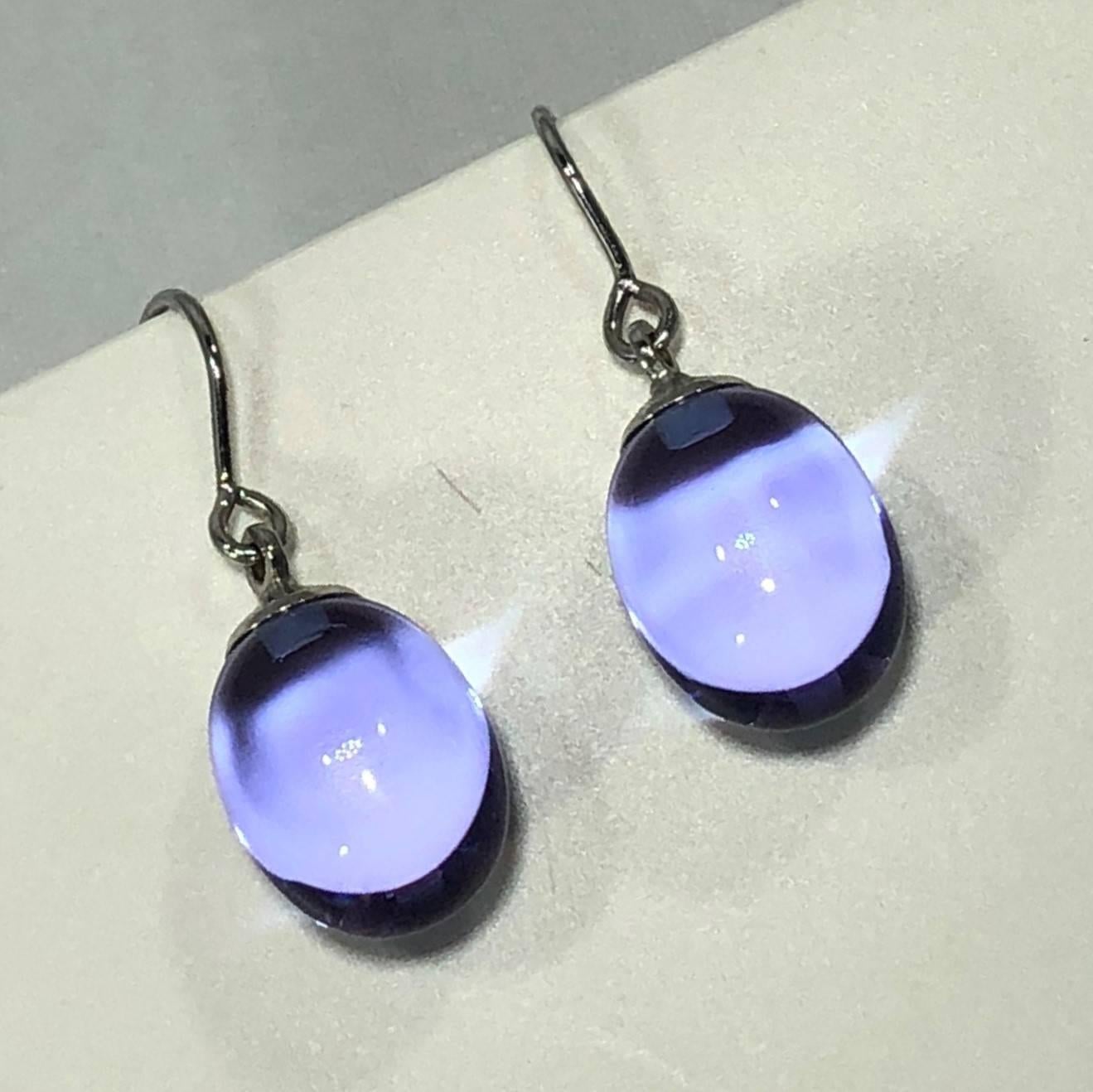 Baccarat Crystal and Sterling Silver Blue Irridescent Drop Earrings In New Condition In Mansfield, OH
