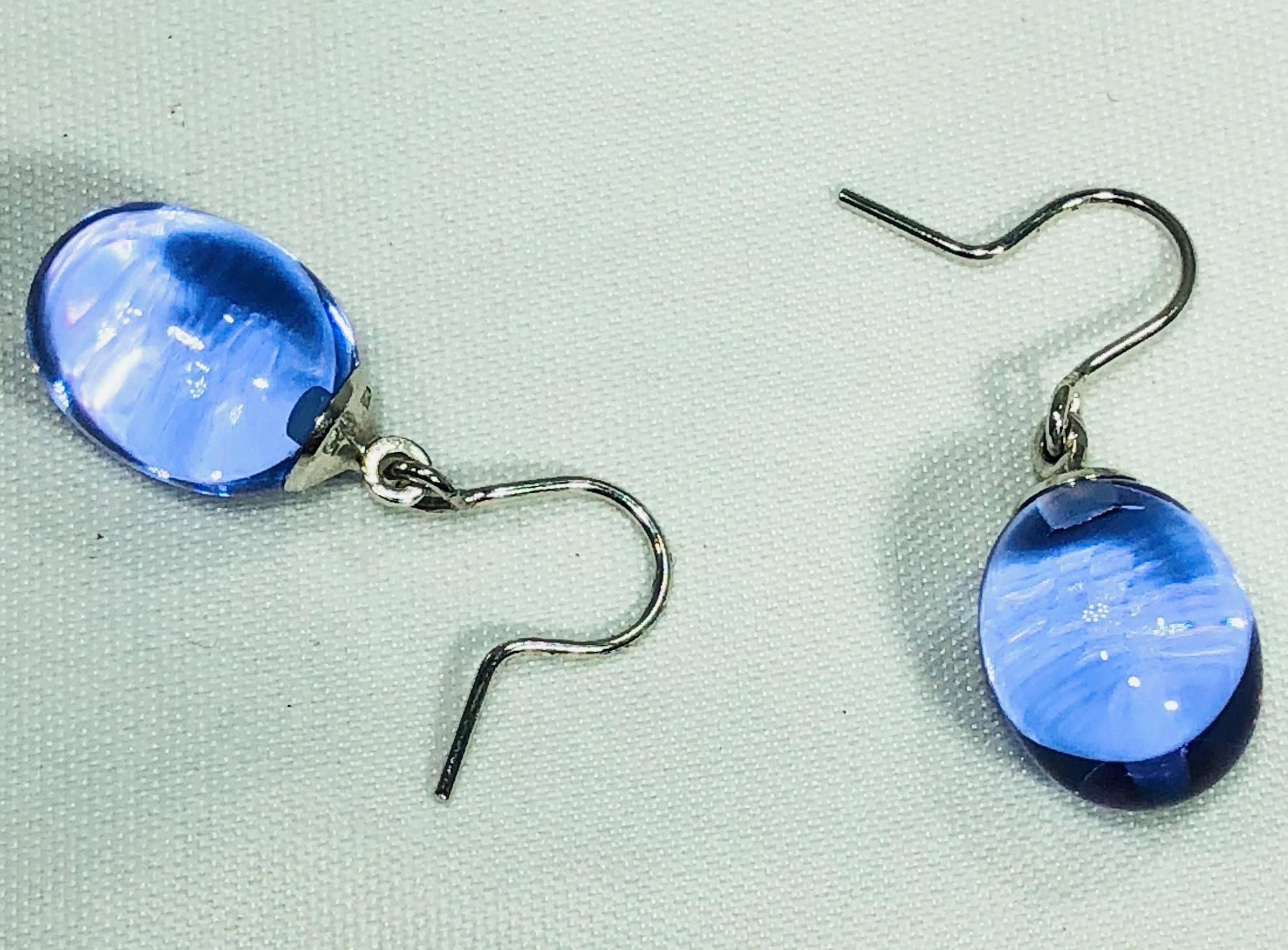 Baccarat Crystal and Sterling Silver Blue Irridescent Drop Earrings 1