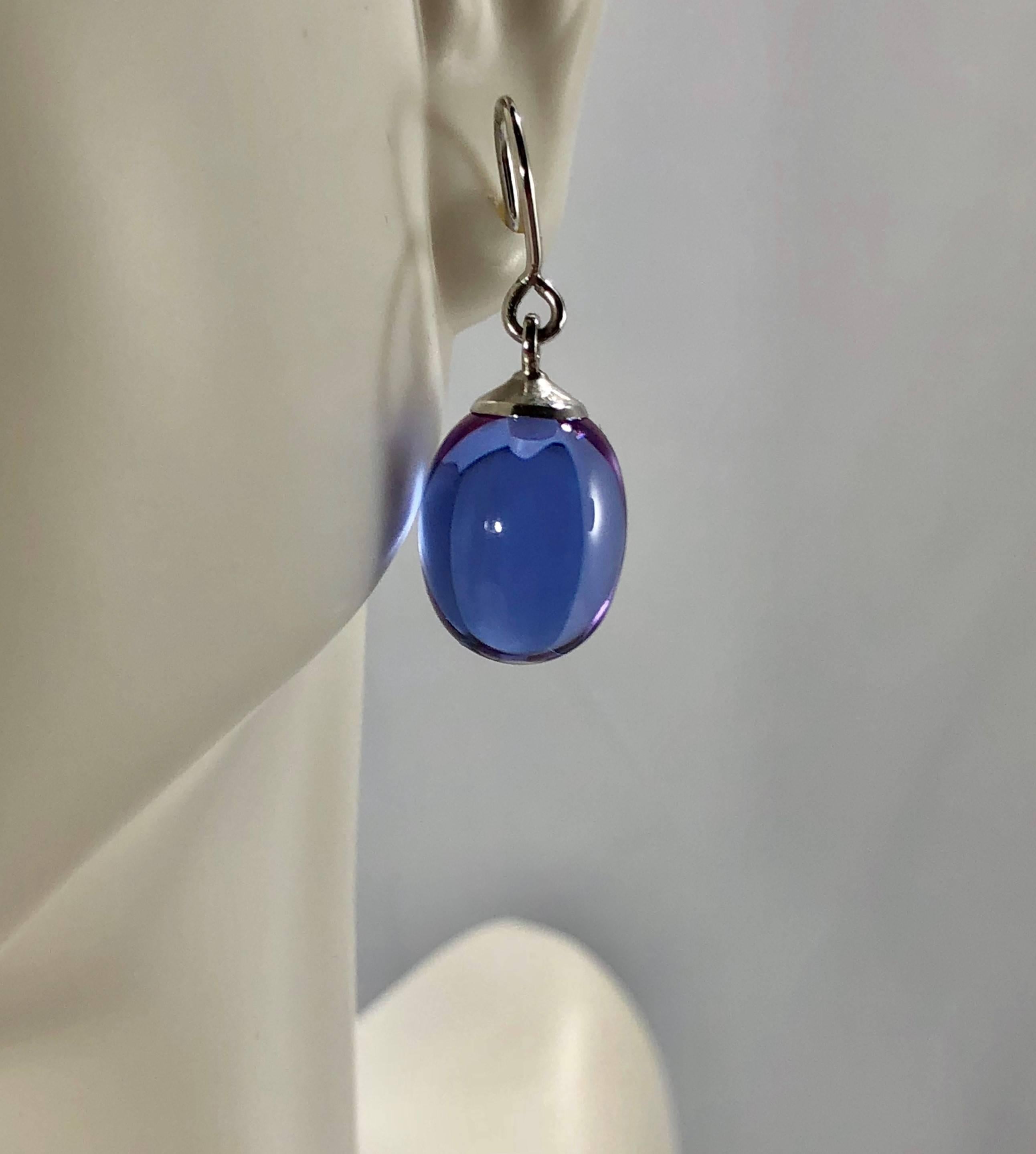 Baccarat Crystal and Sterling Silver Blue Irridescent Drop Earrings 2