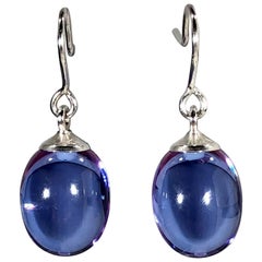 Vintage Baccarat Crystal and Sterling Silver Blue Irridescent Drop Earrings