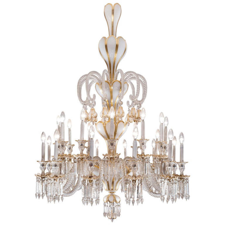 Baccarat Crystal And White Opaline Four Tier 24 Light Chandelier Stamped For At 1stdibs Baccarat Crystal And White Opaline Four, Baccarat Zenith 24 Light Chandelier Review