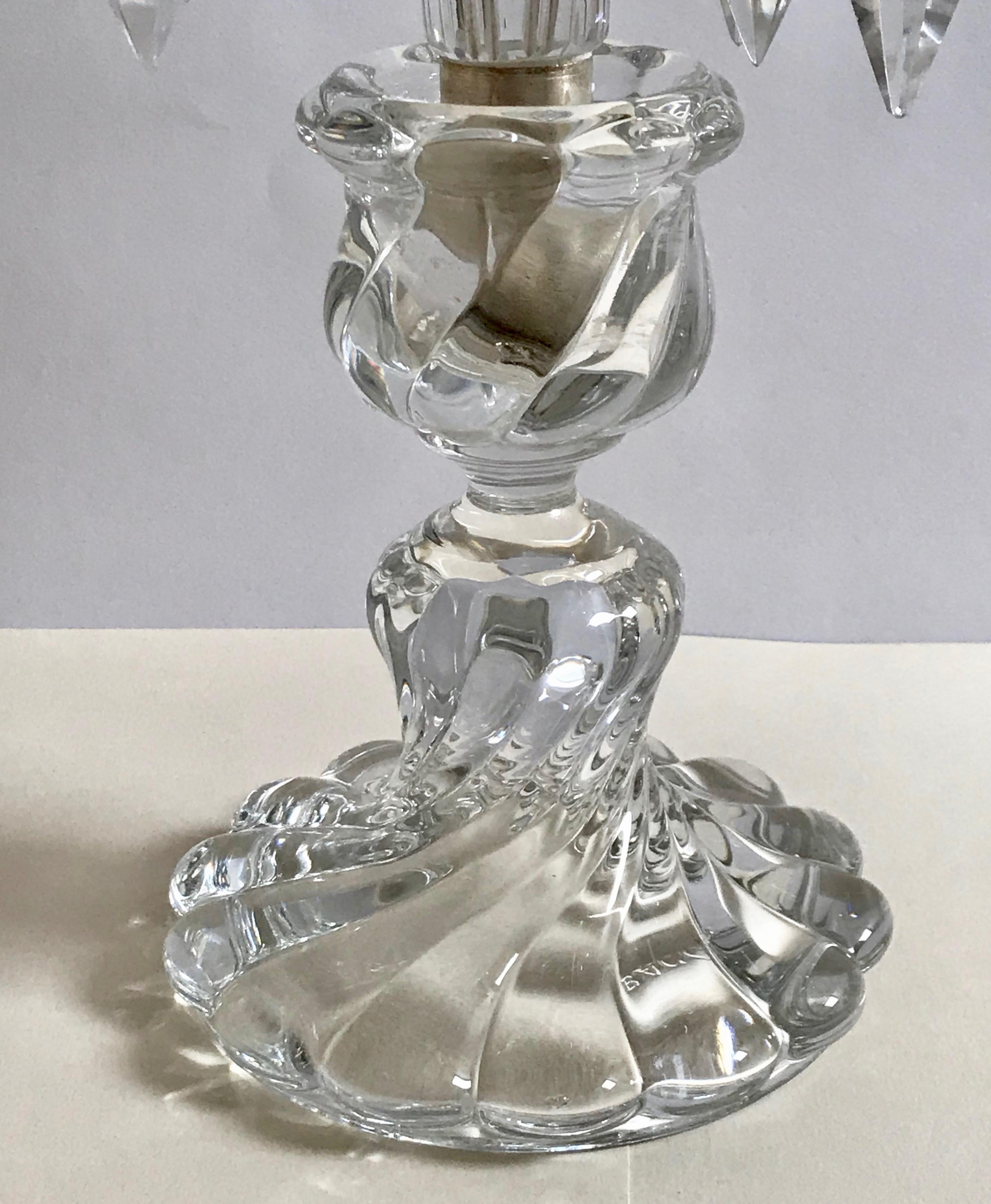 Pair of Antique Baccarat Crystal Bamboo Swirl Candleholders  For Sale 5