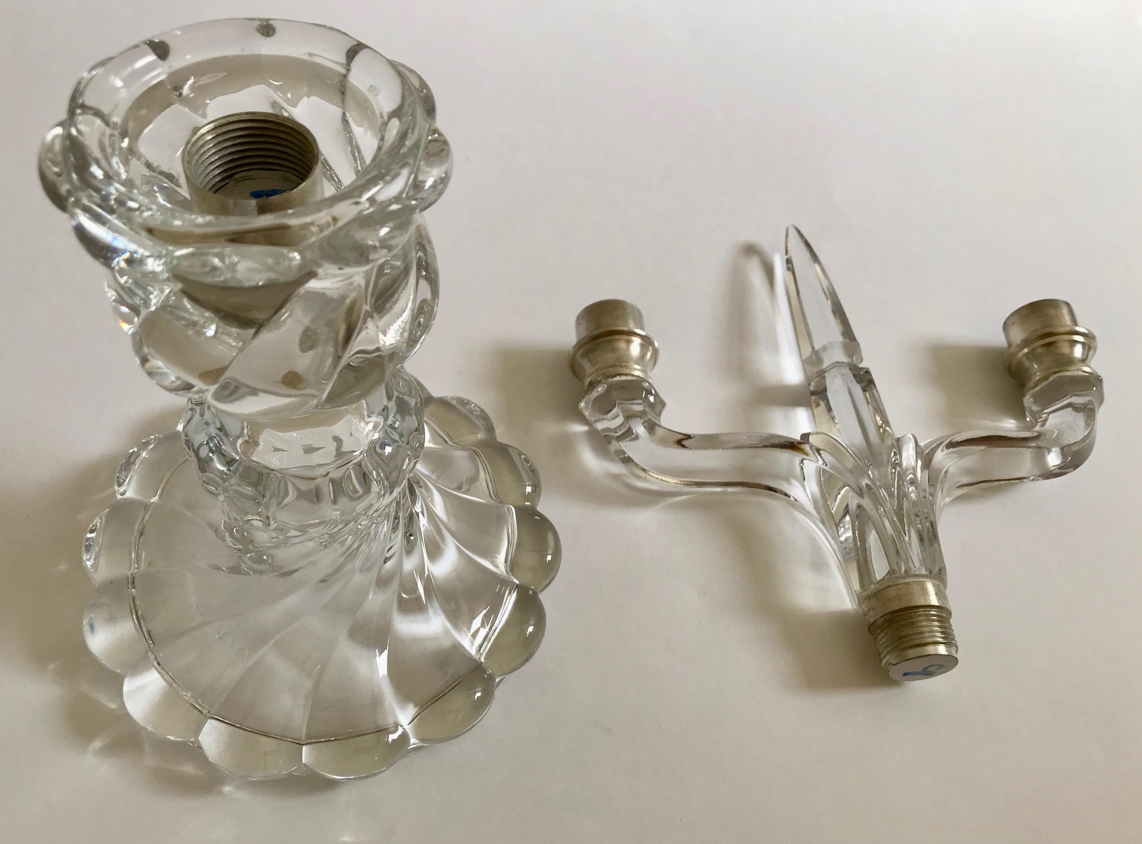 Pair of Antique Baccarat Crystal Bamboo Swirl Candleholders  For Sale 7