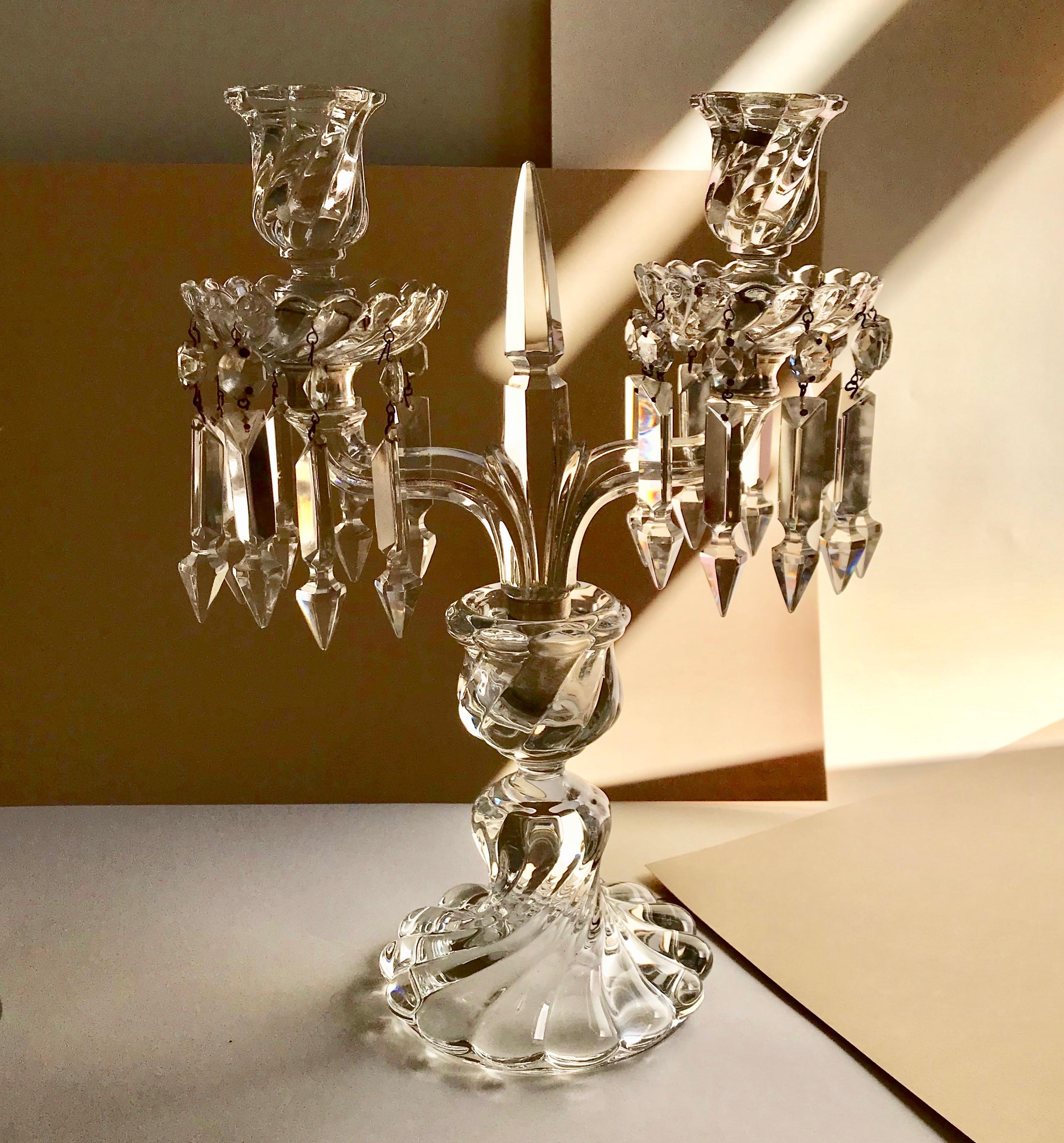 Pair of Antique Baccarat Crystal Bamboo Swirl Candleholders  For Sale 11