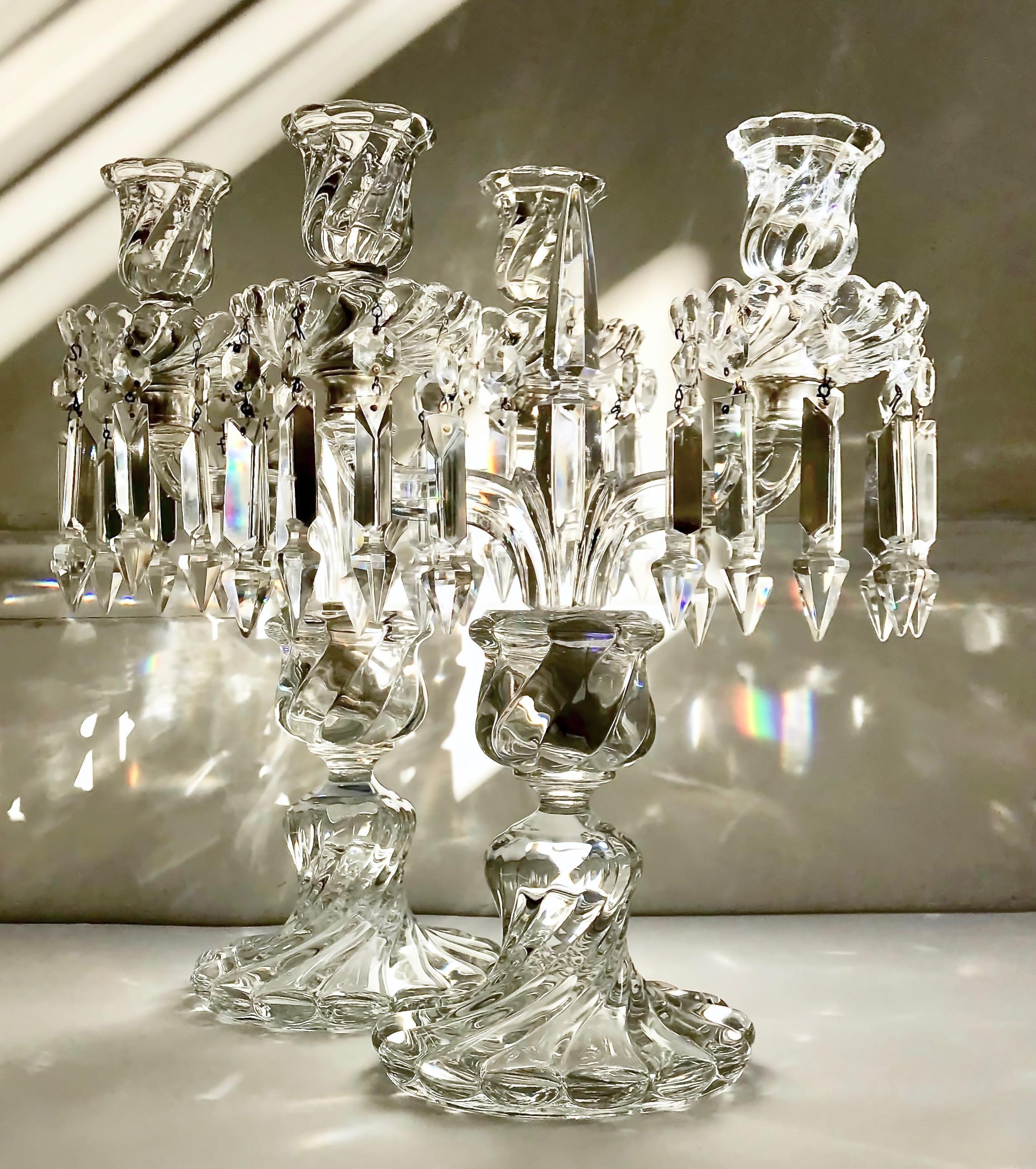 Pair of Antique Baccarat Crystal Bamboo Swirl Candleholders  For Sale 12