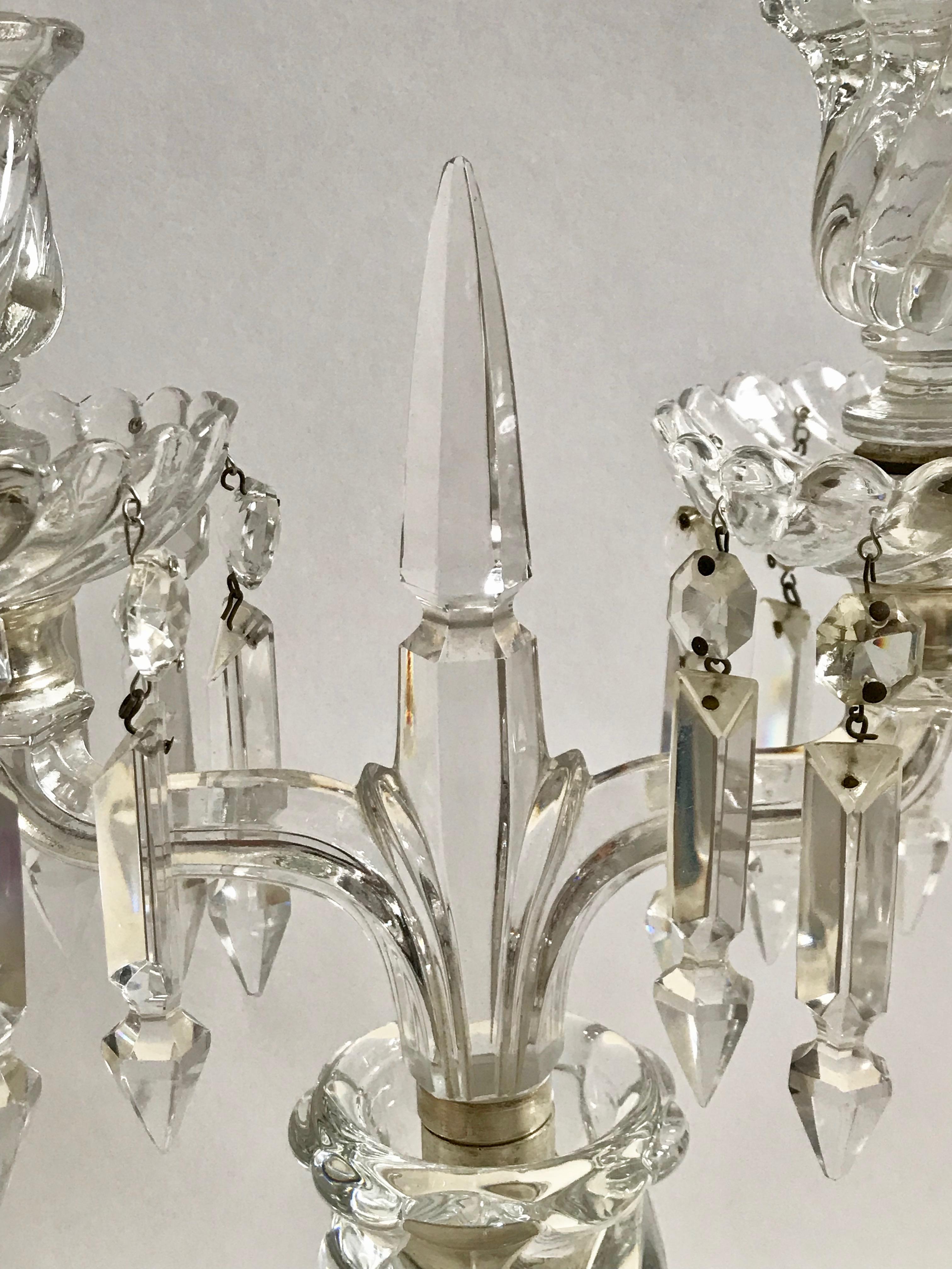 Pair of Antique Baccarat Crystal Bamboo Swirl Candleholders  For Sale 1