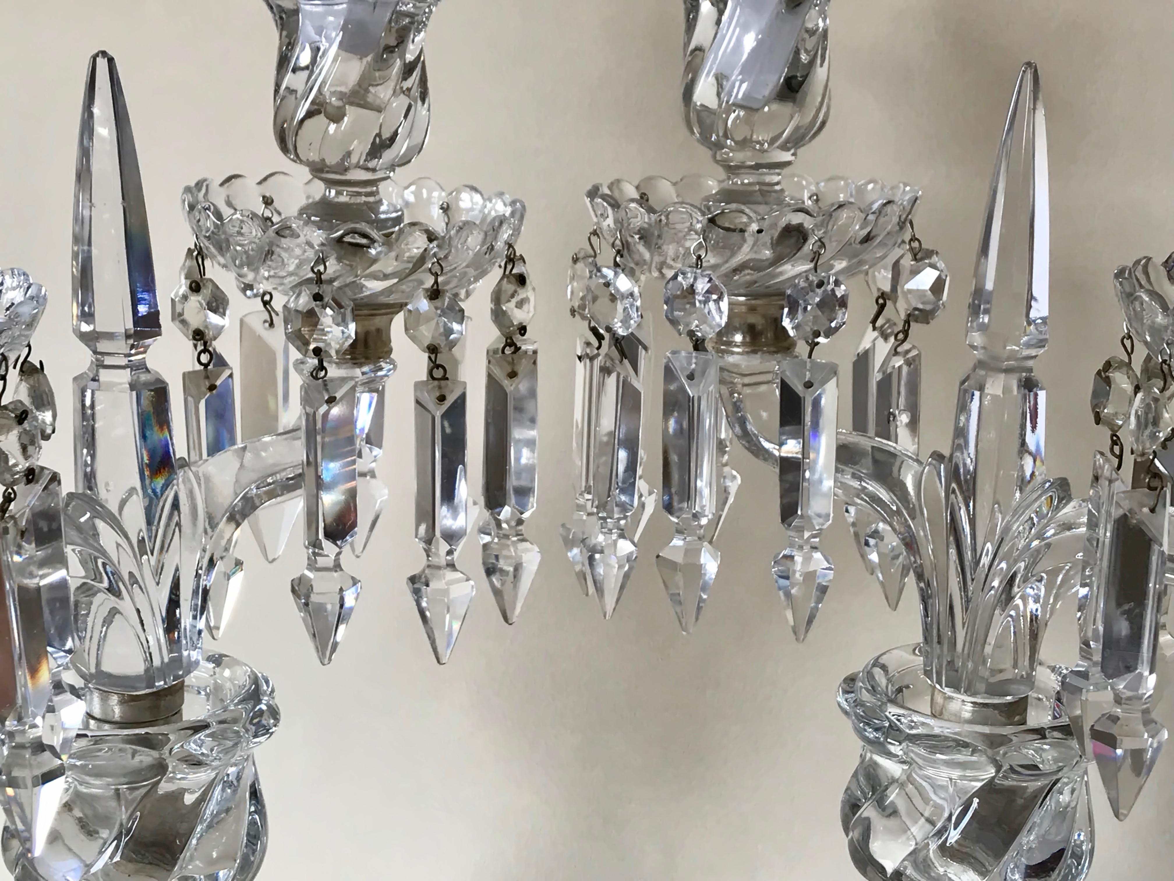 Pair of Antique Baccarat Crystal Bamboo Swirl Candleholders  For Sale 2