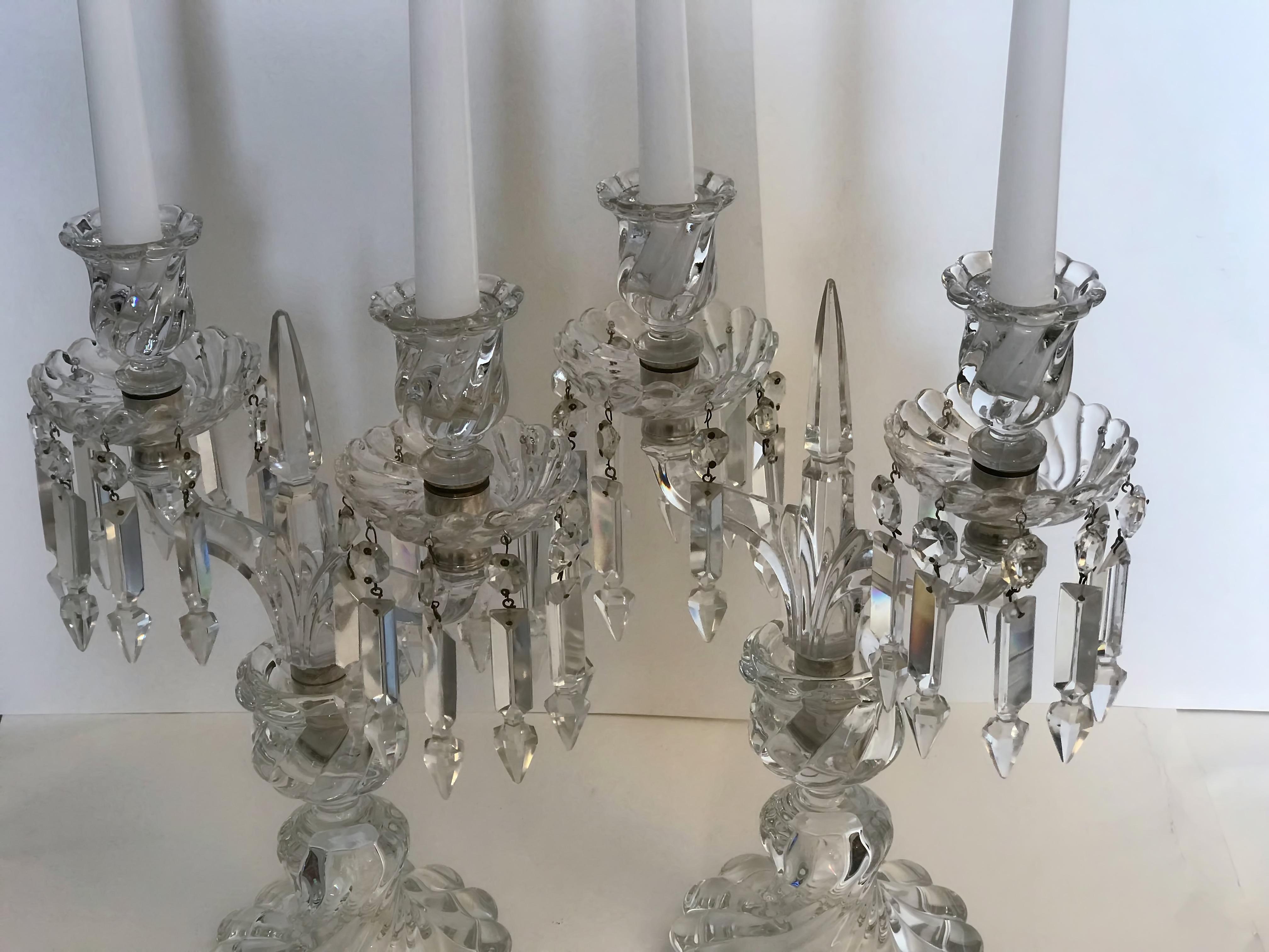Pair of Antique Baccarat Crystal Bamboo Swirl Candleholders  For Sale 3