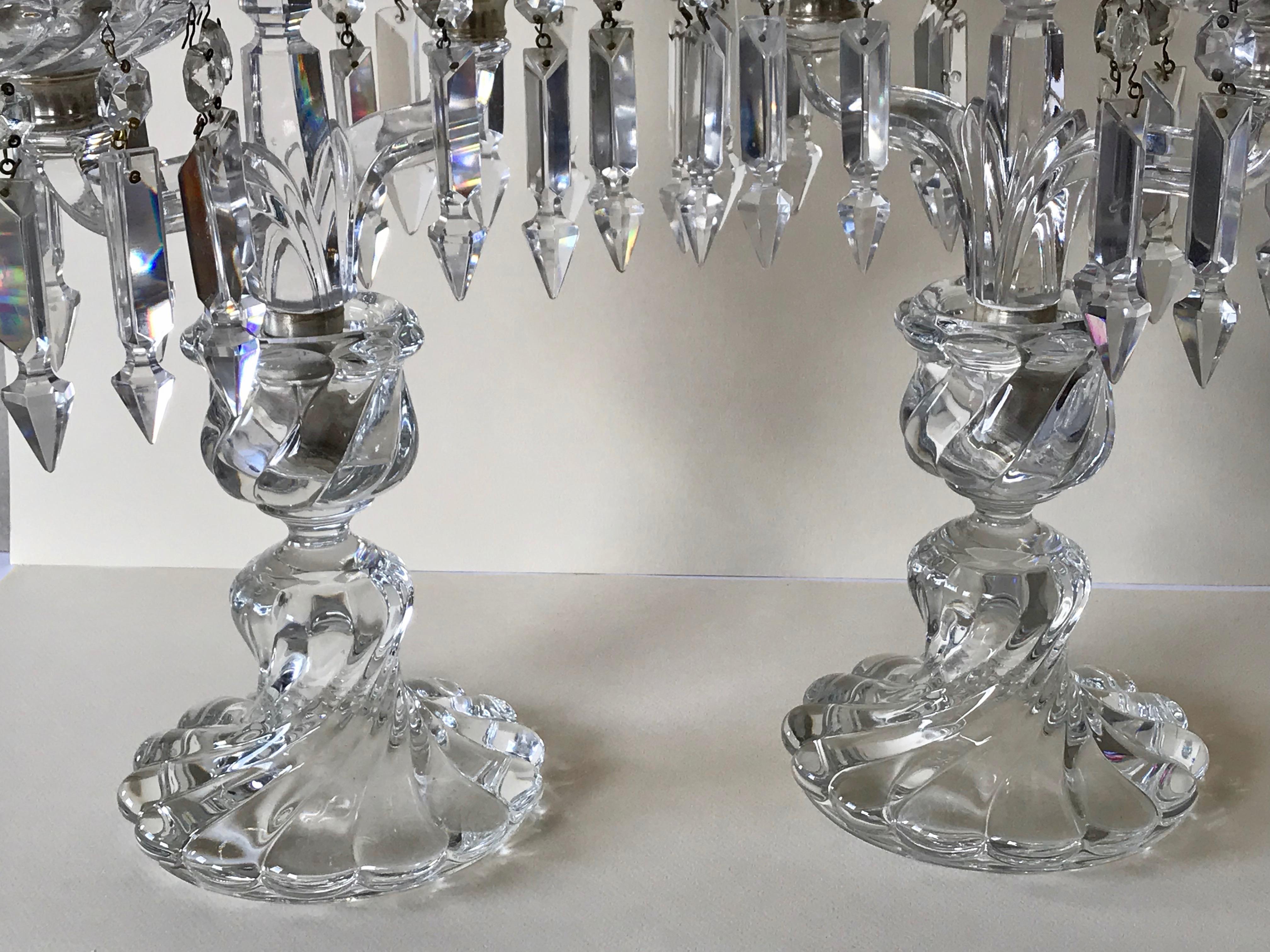 Pair of Antique Baccarat Crystal Bamboo Swirl Candleholders  For Sale 4