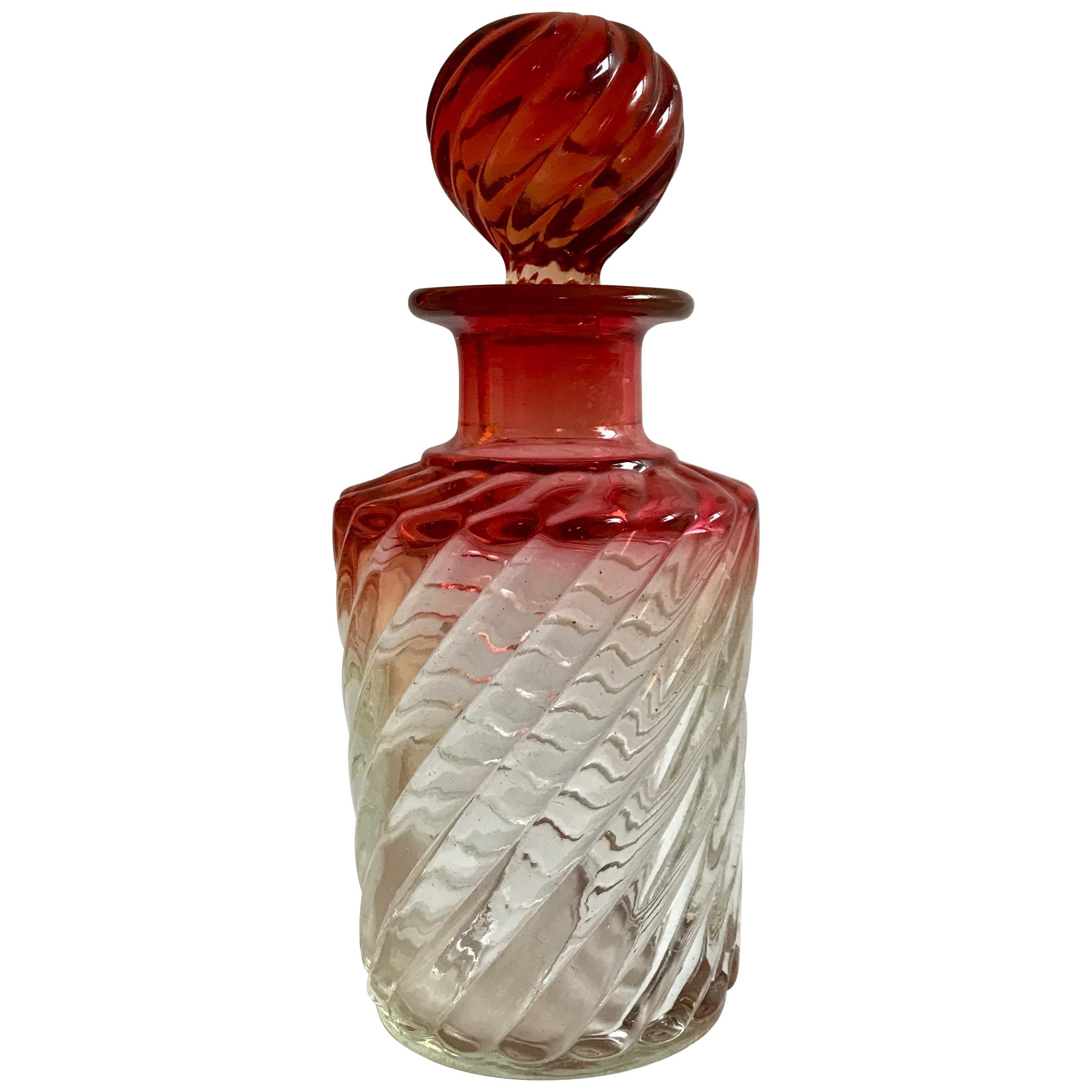 Large French Antique Crystal Bamboo Swirl Perfume Bottle By Baccarat  For Sale
