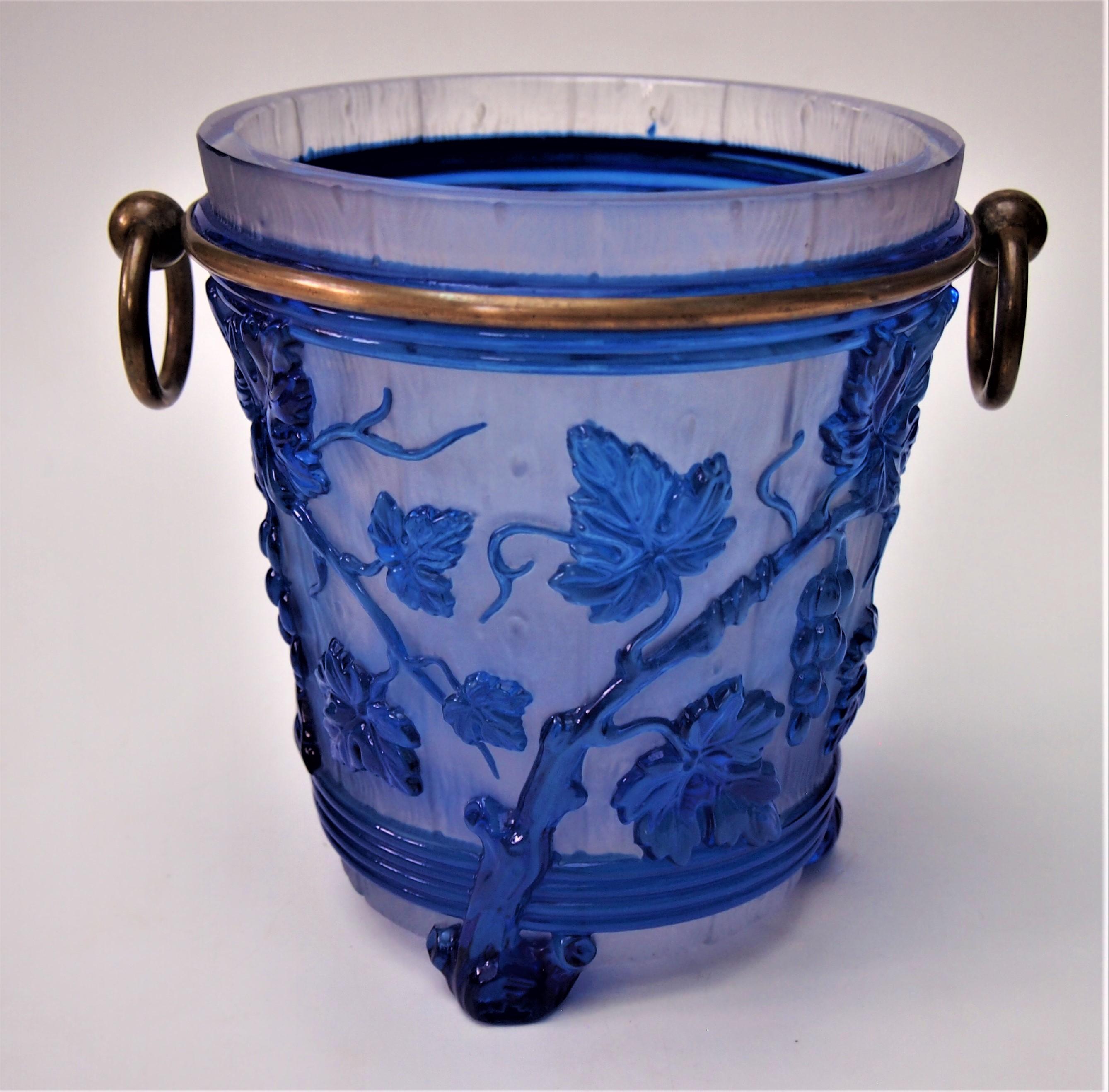 French Baccarat Crystal Blue and Clear Grape Vine Champagne Bucket c 1860