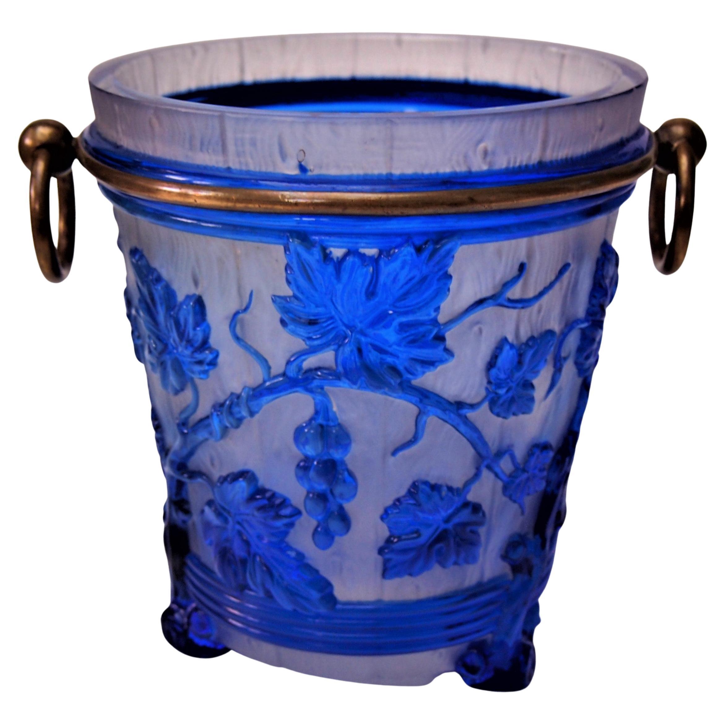 Baccarat Crystal Blue and Clear Grape Vine Champagne Bucket c 1860