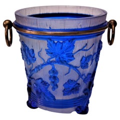 Baccarat Crystal Blue and Clear Grape Vine Champagne Bucket c 1860