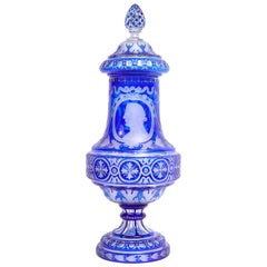 Baccarat Crystal Blue-over-clear Etched and Acid Washed Frosted Covered Vase